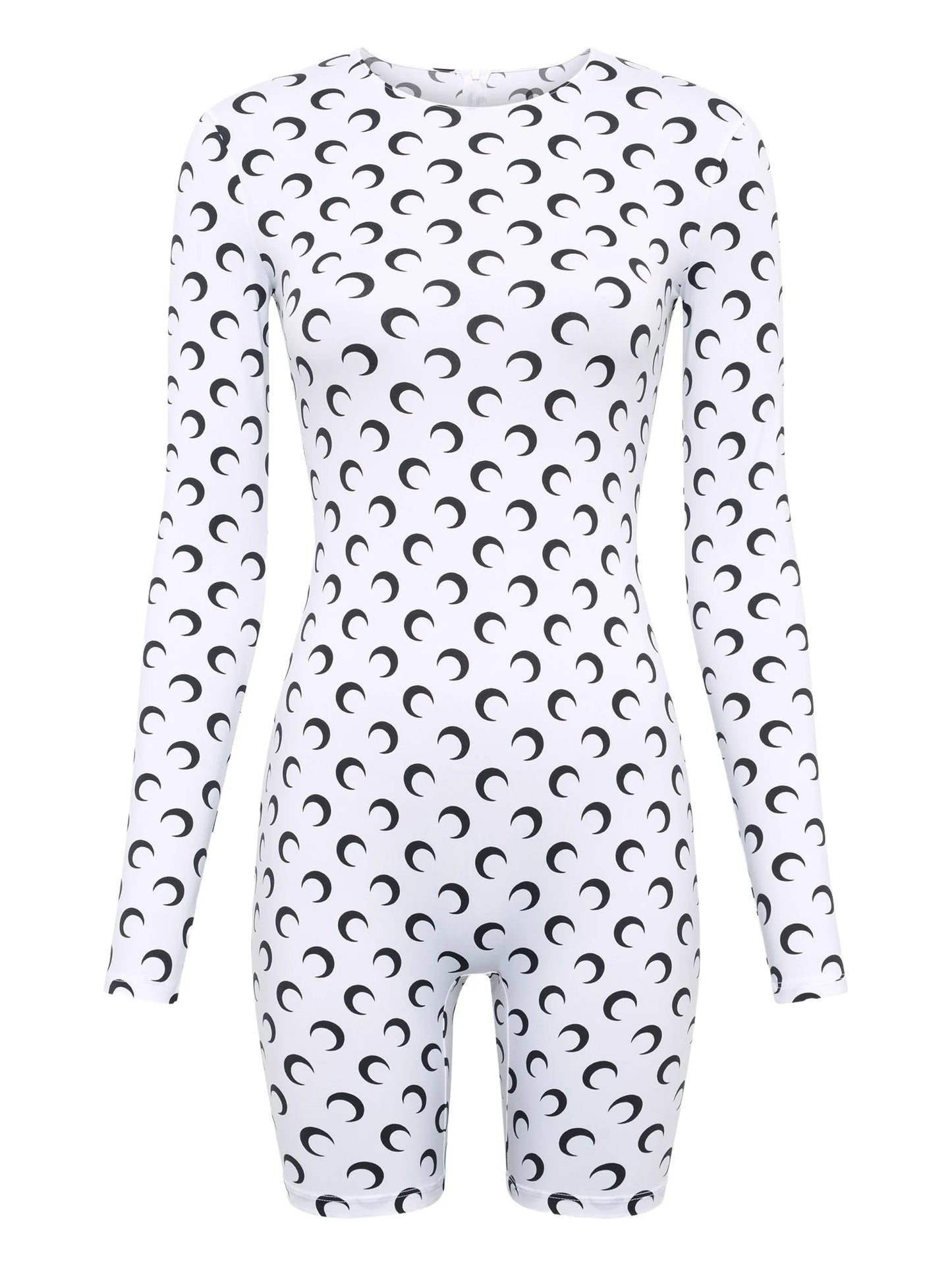 moon-print long-sleeve playsuit