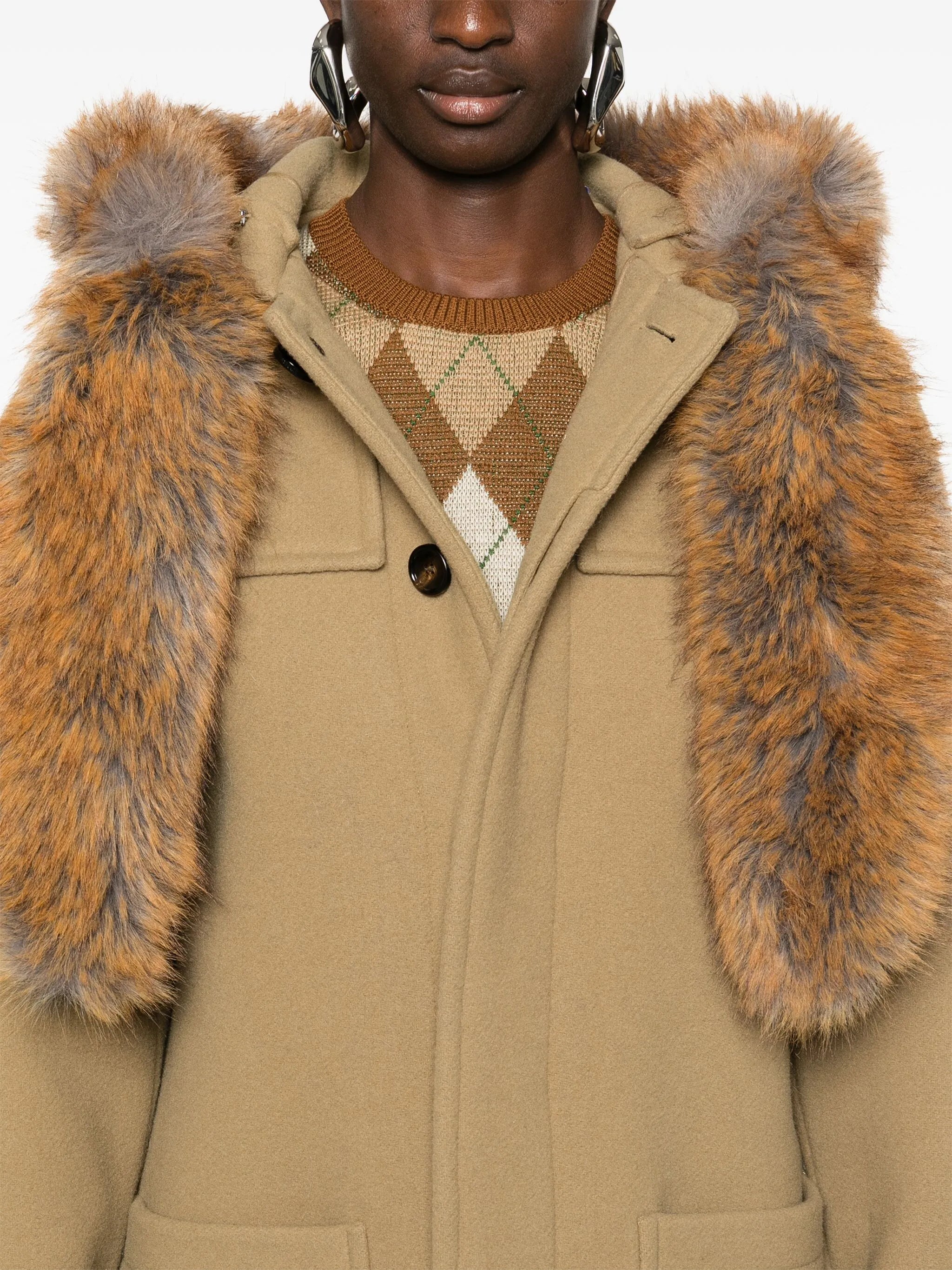 faux-fur trim wool coat