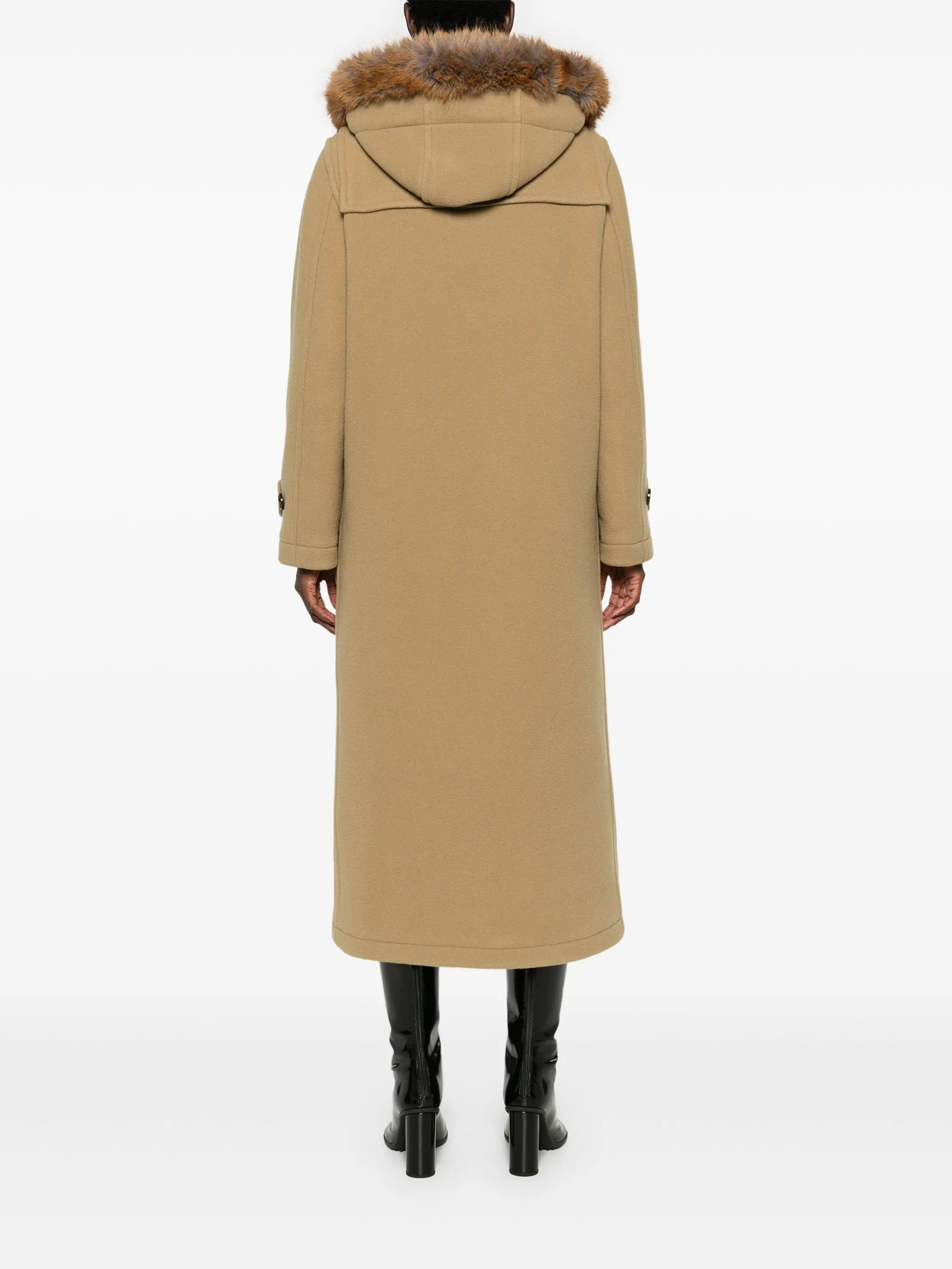 faux-fur trim wool coat