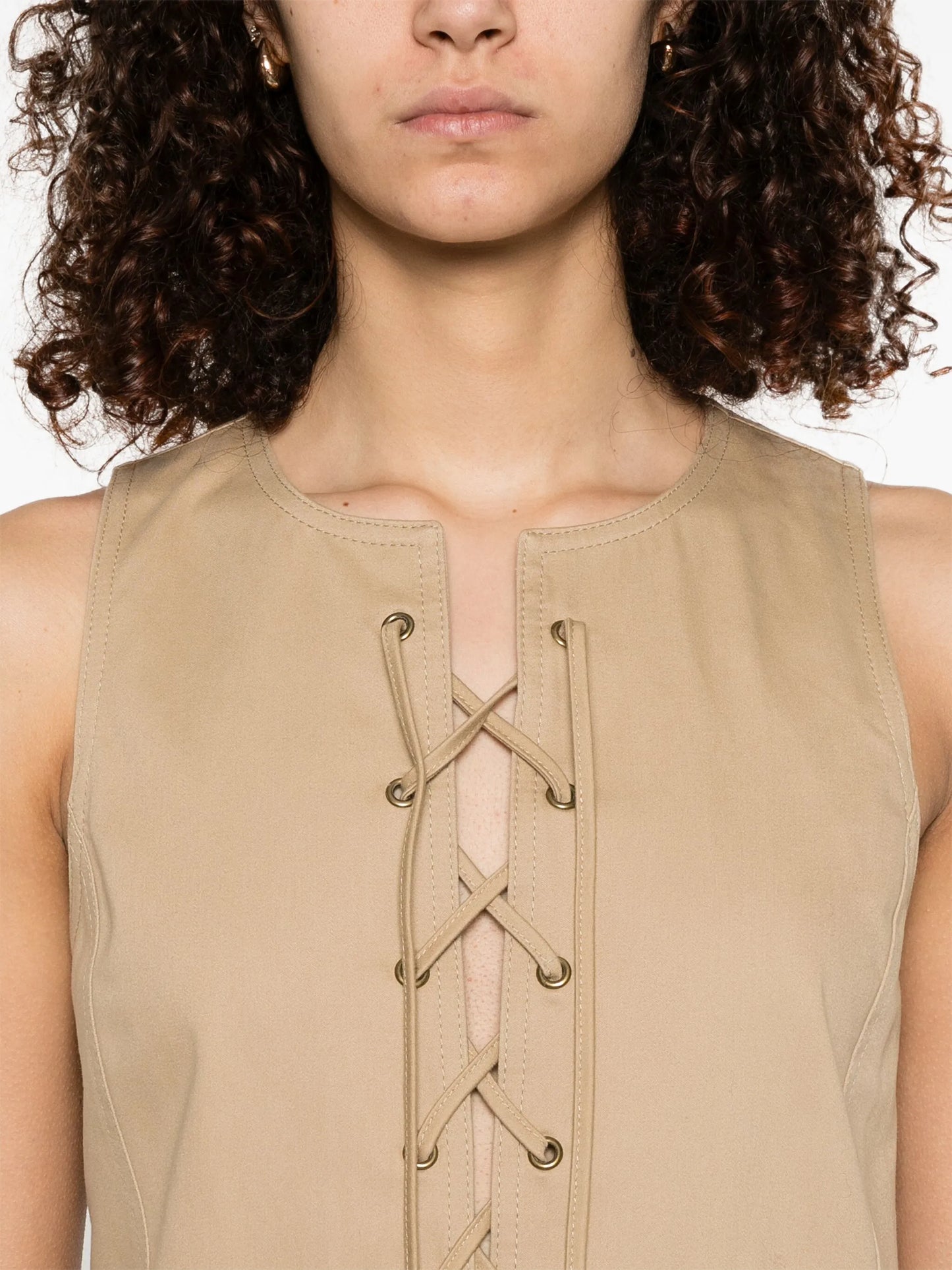 lace-up cotton mini dress