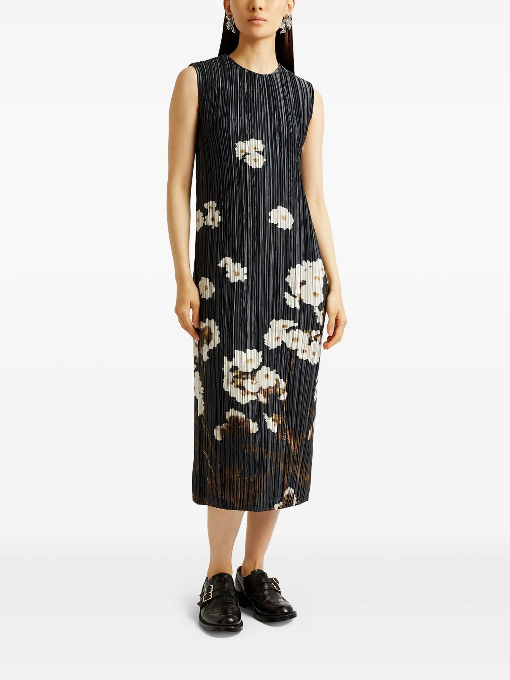 pleated midi dress