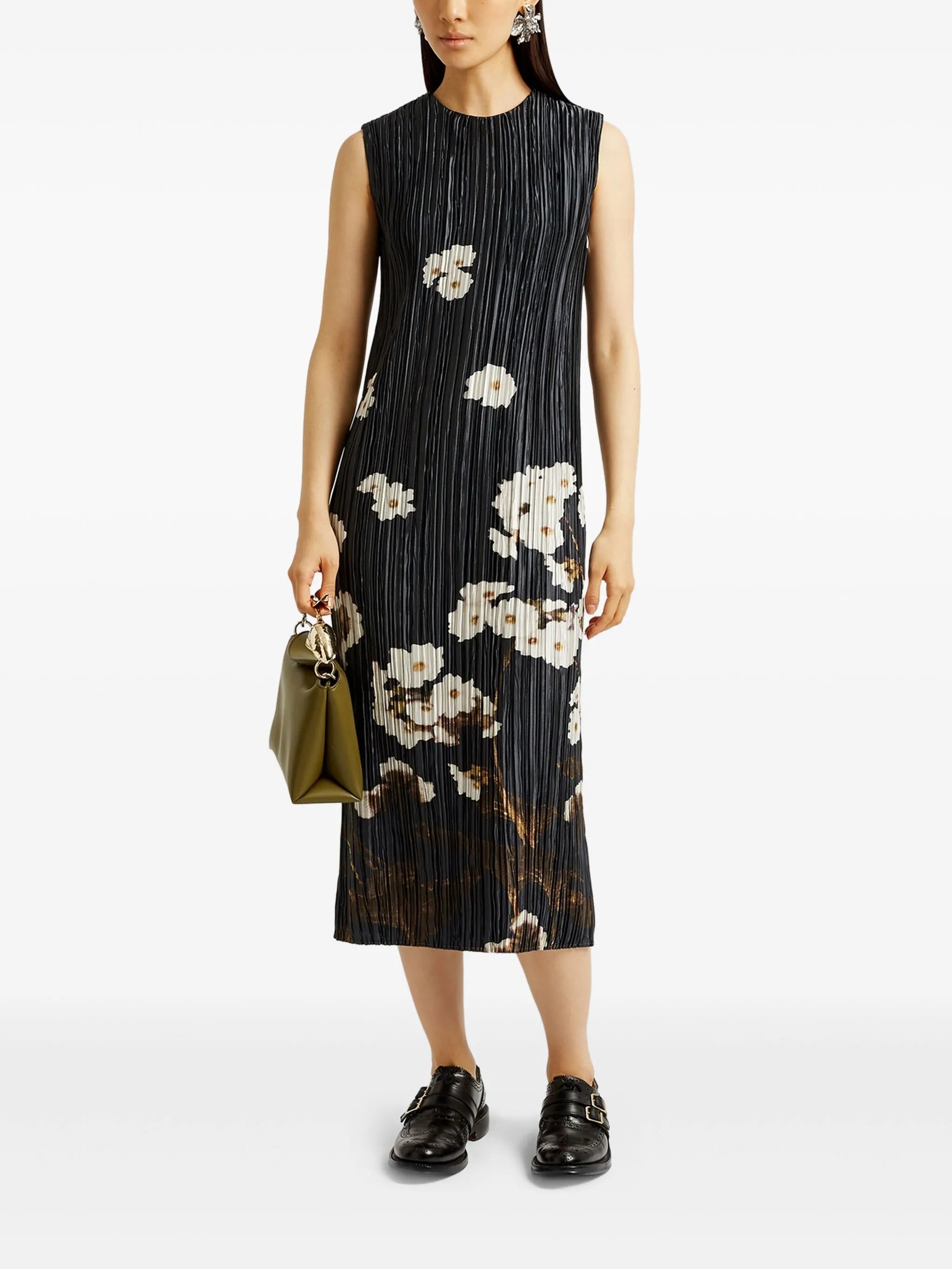 pleated midi dress