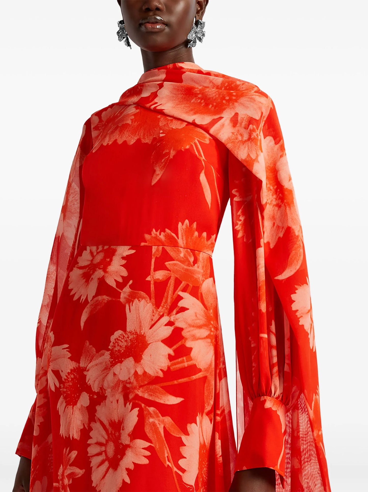 draped long-sleeve gown