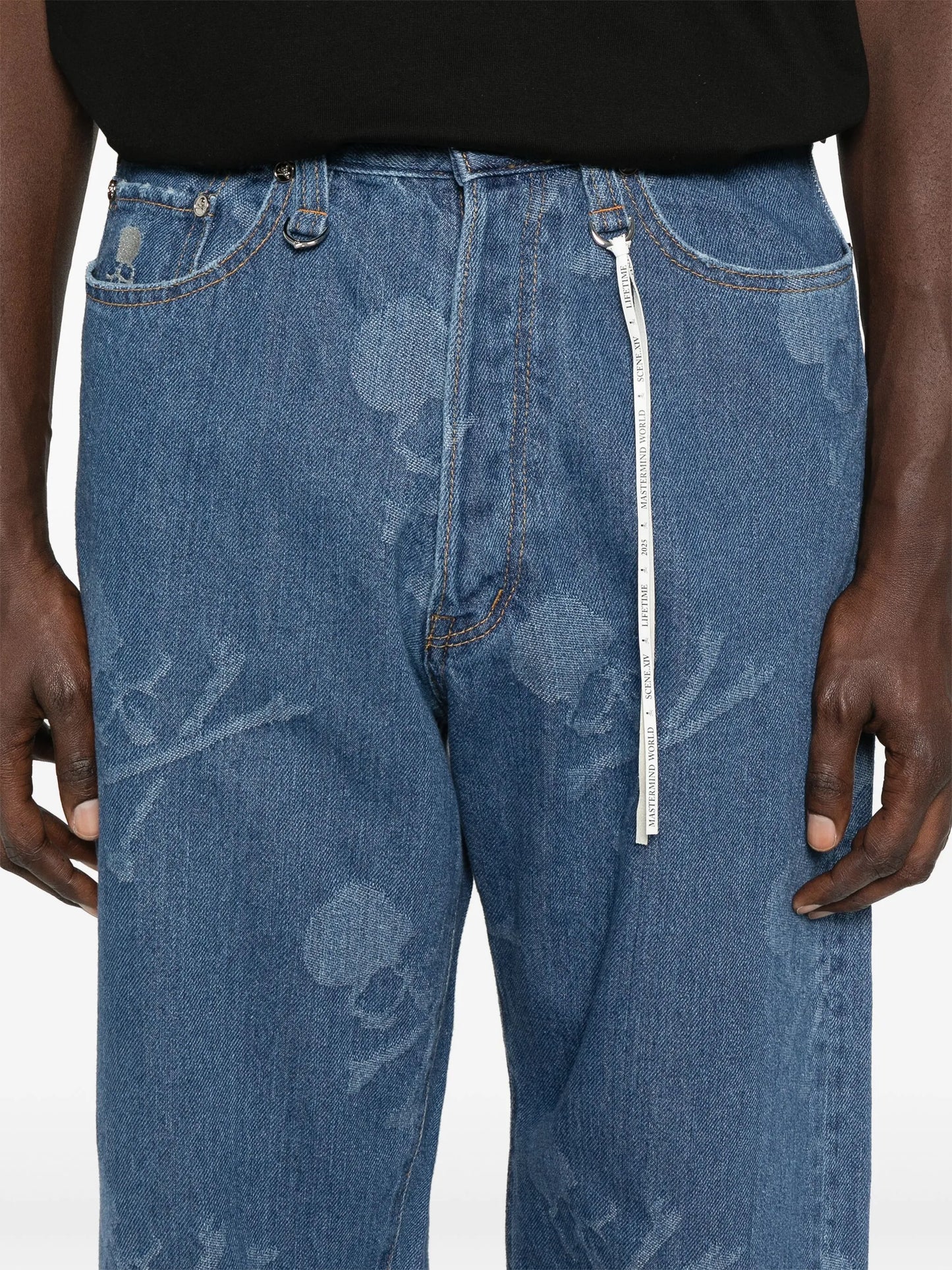 monogram-pattern straight-leg jeans