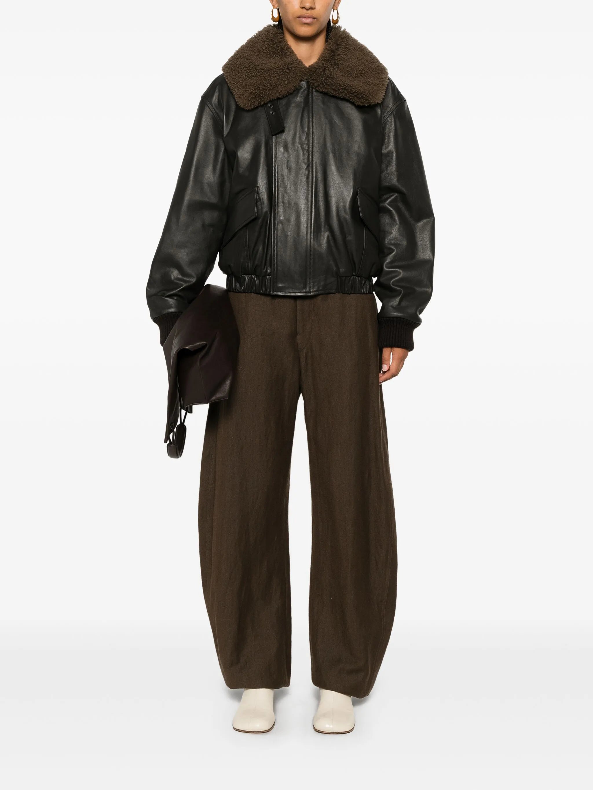 shearling collar leather jacket