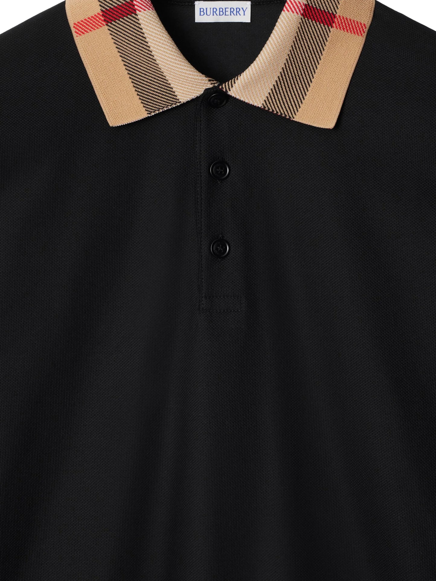 long-sleeve Check collar cotton polo shirt