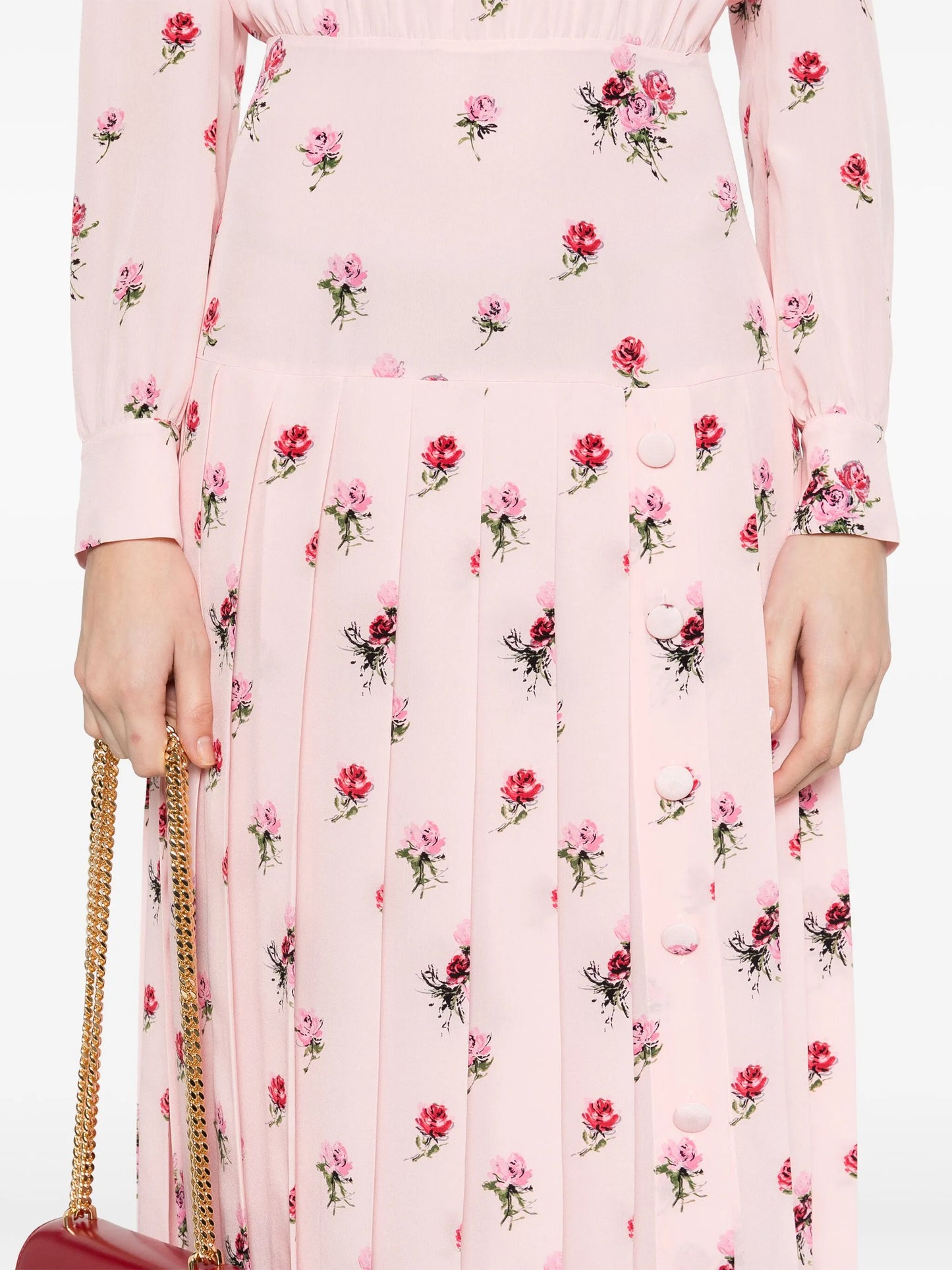 rose-print pleat-detailing midi dress