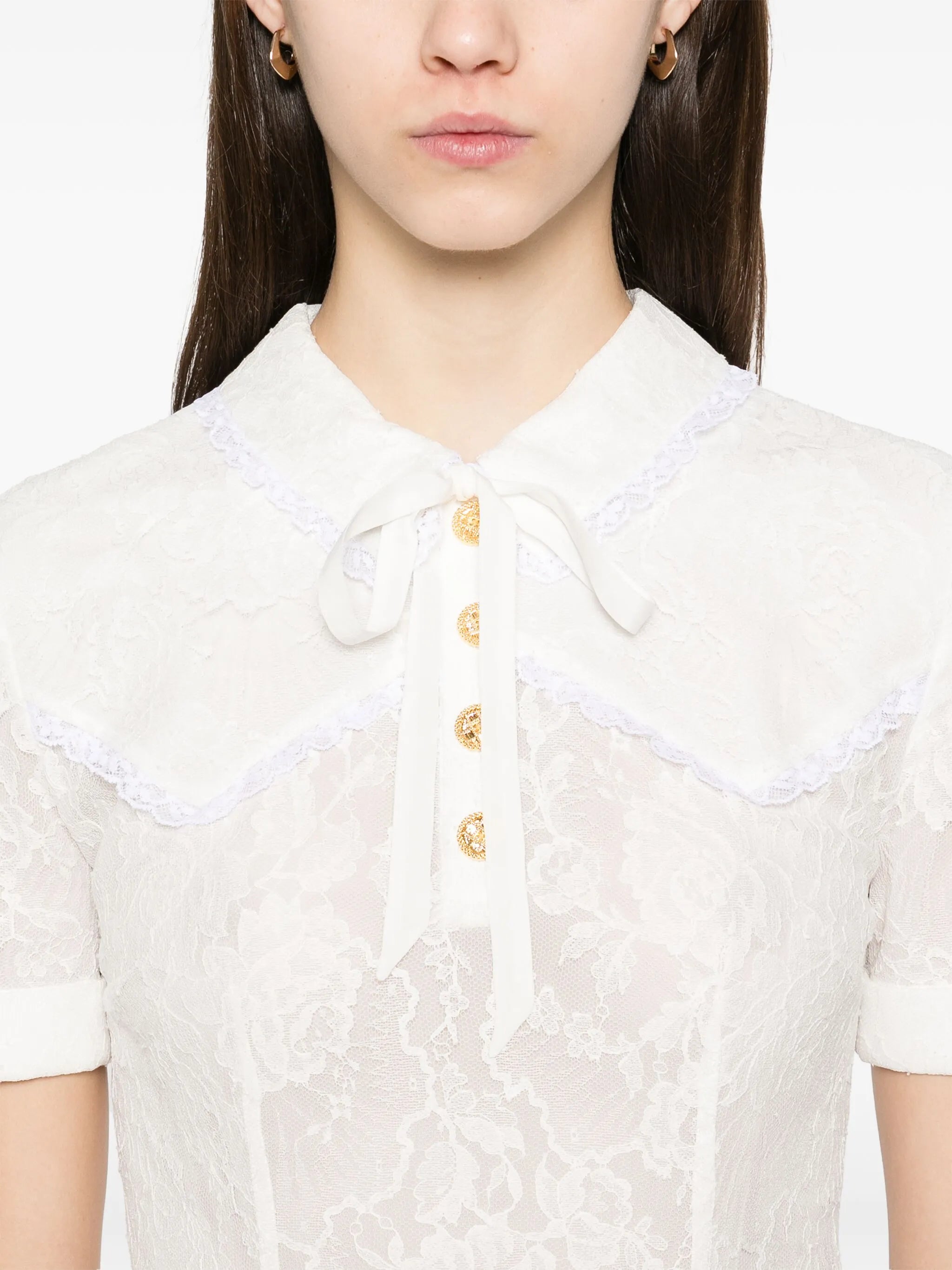 bow-detailing lace mini dress