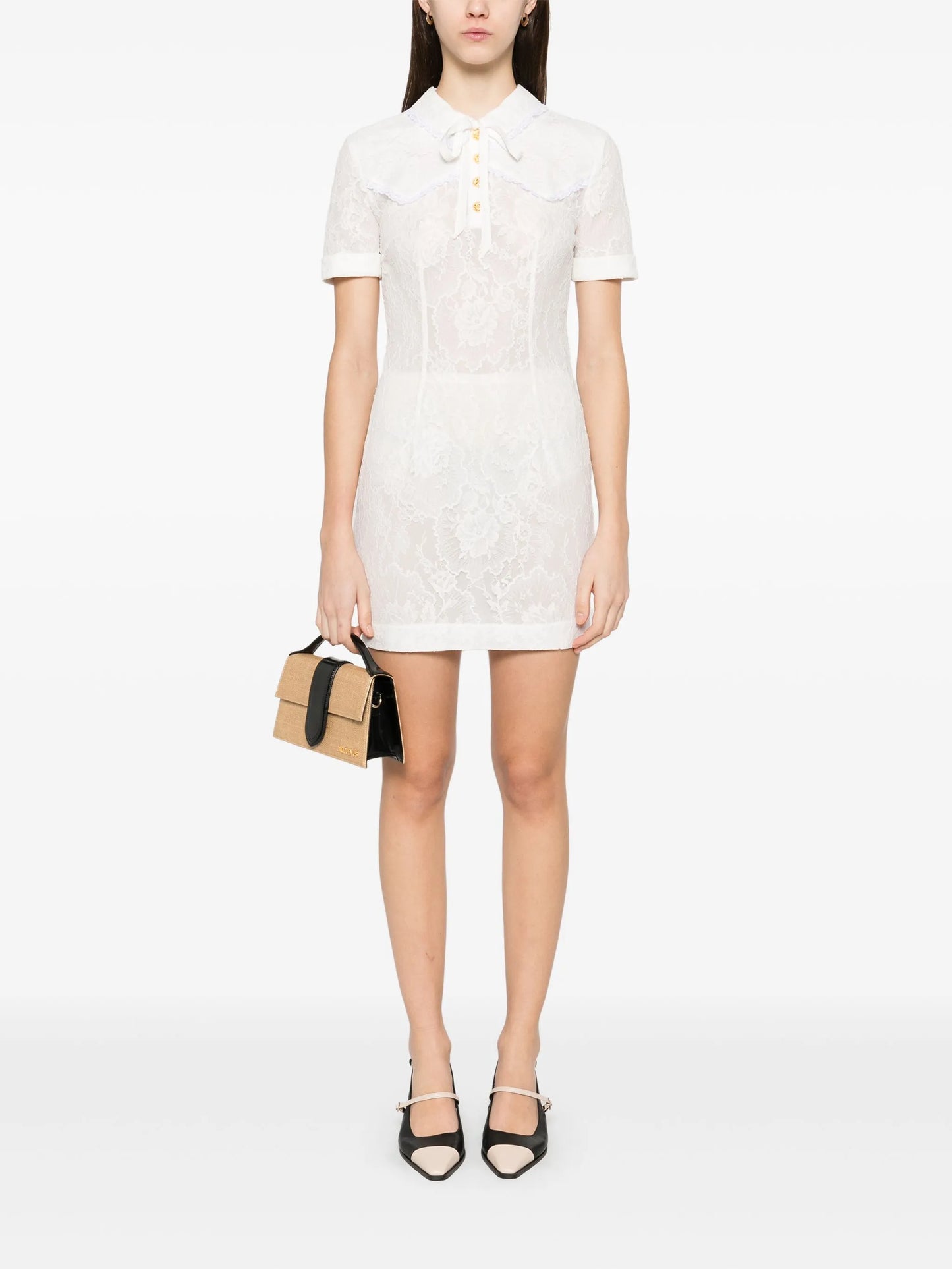 bow-detailing lace mini dress