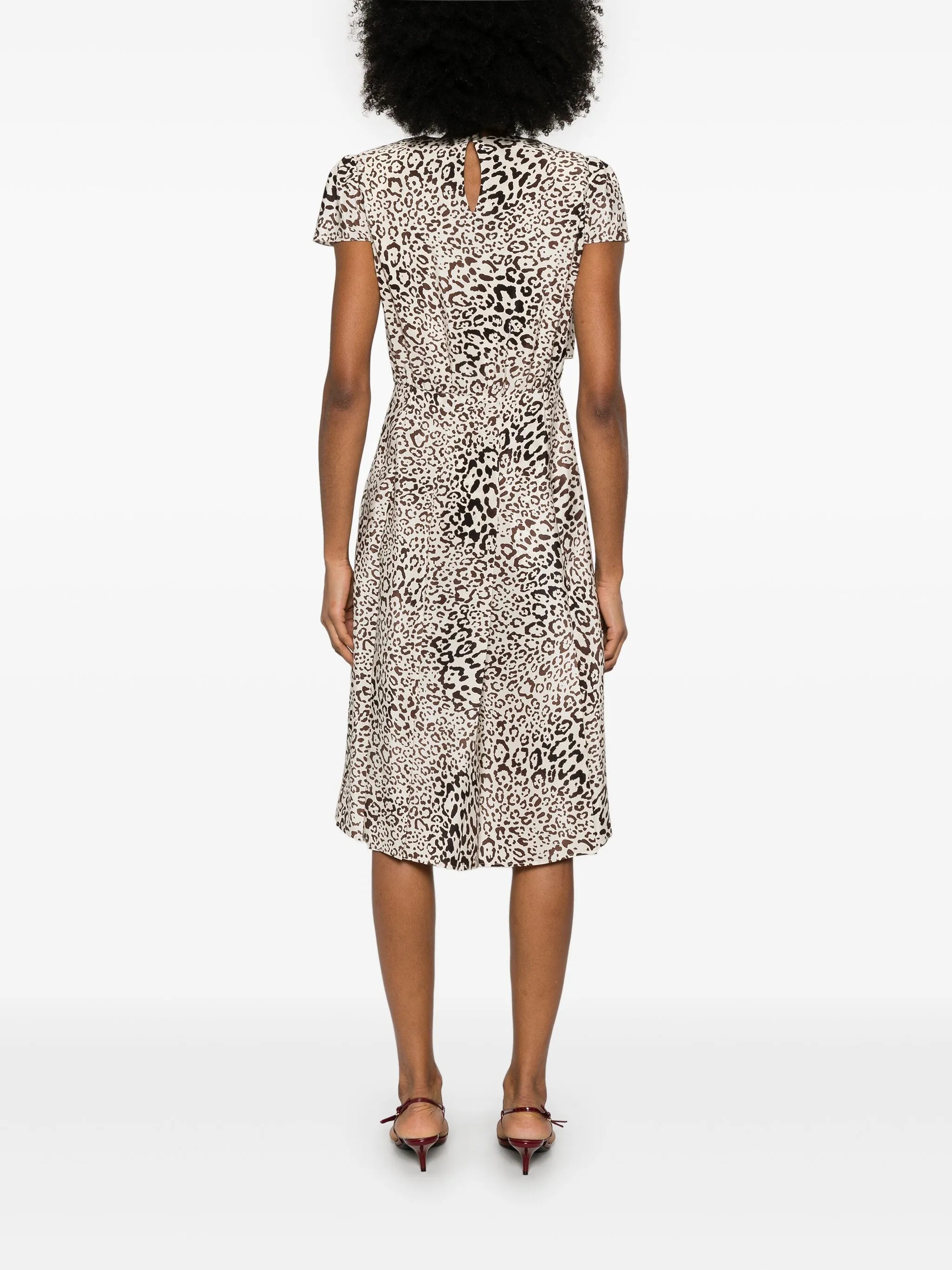 leopard-print pleated midi dress