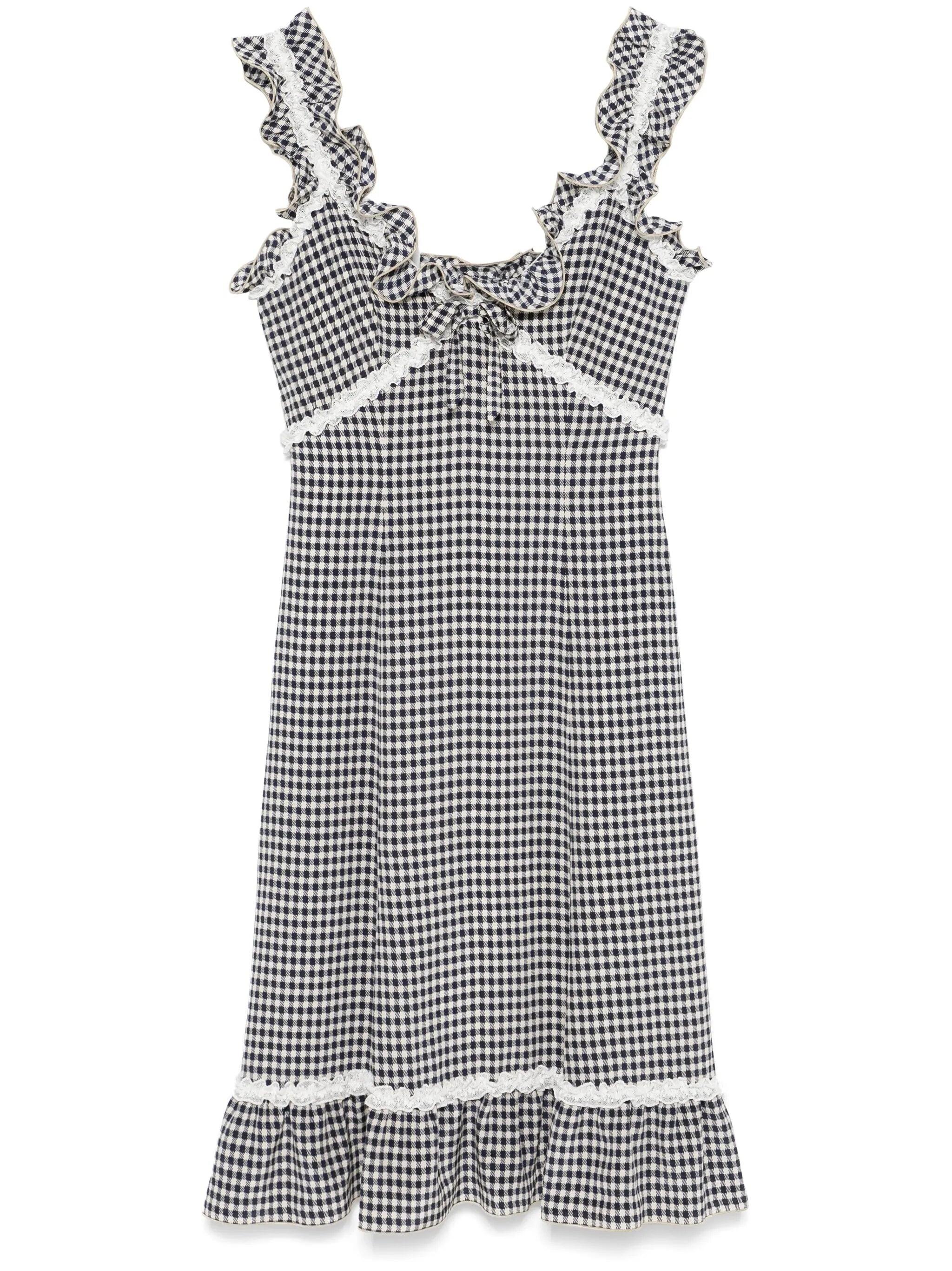 grid-pattern midi dress