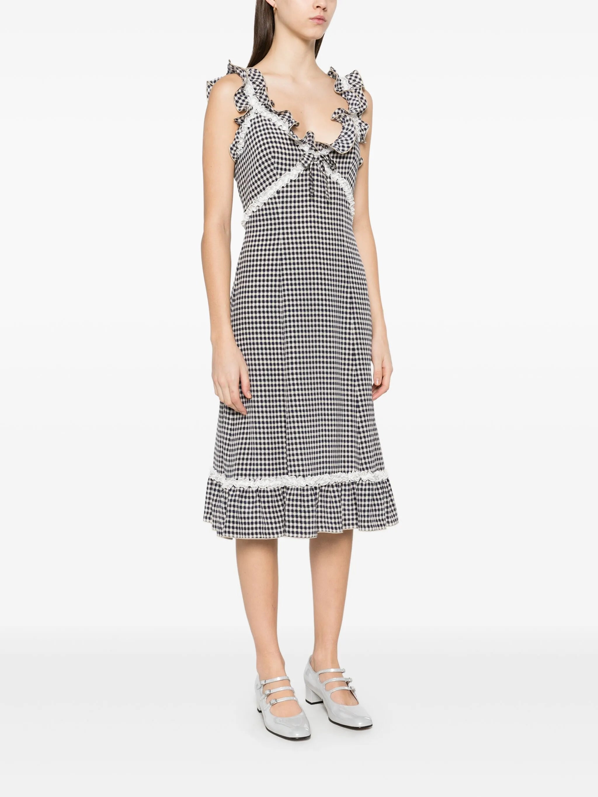 grid-pattern midi dress