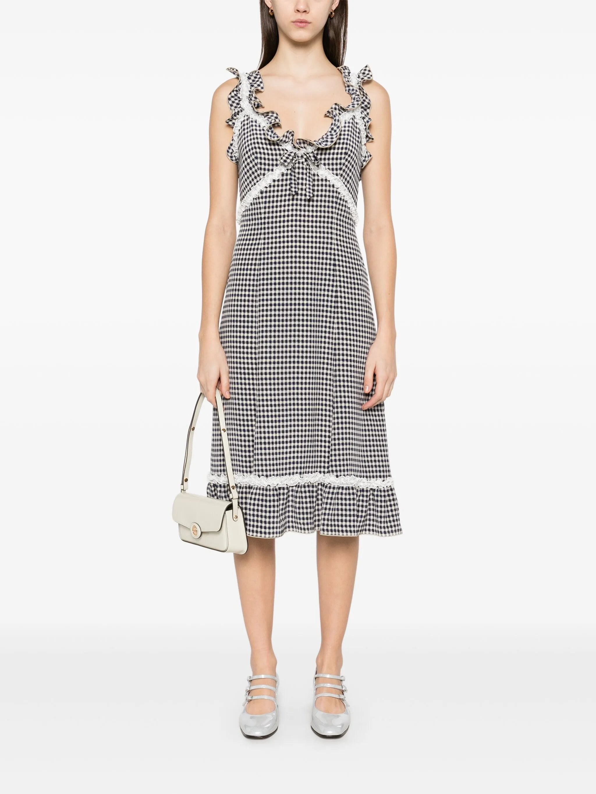 grid-pattern midi dress