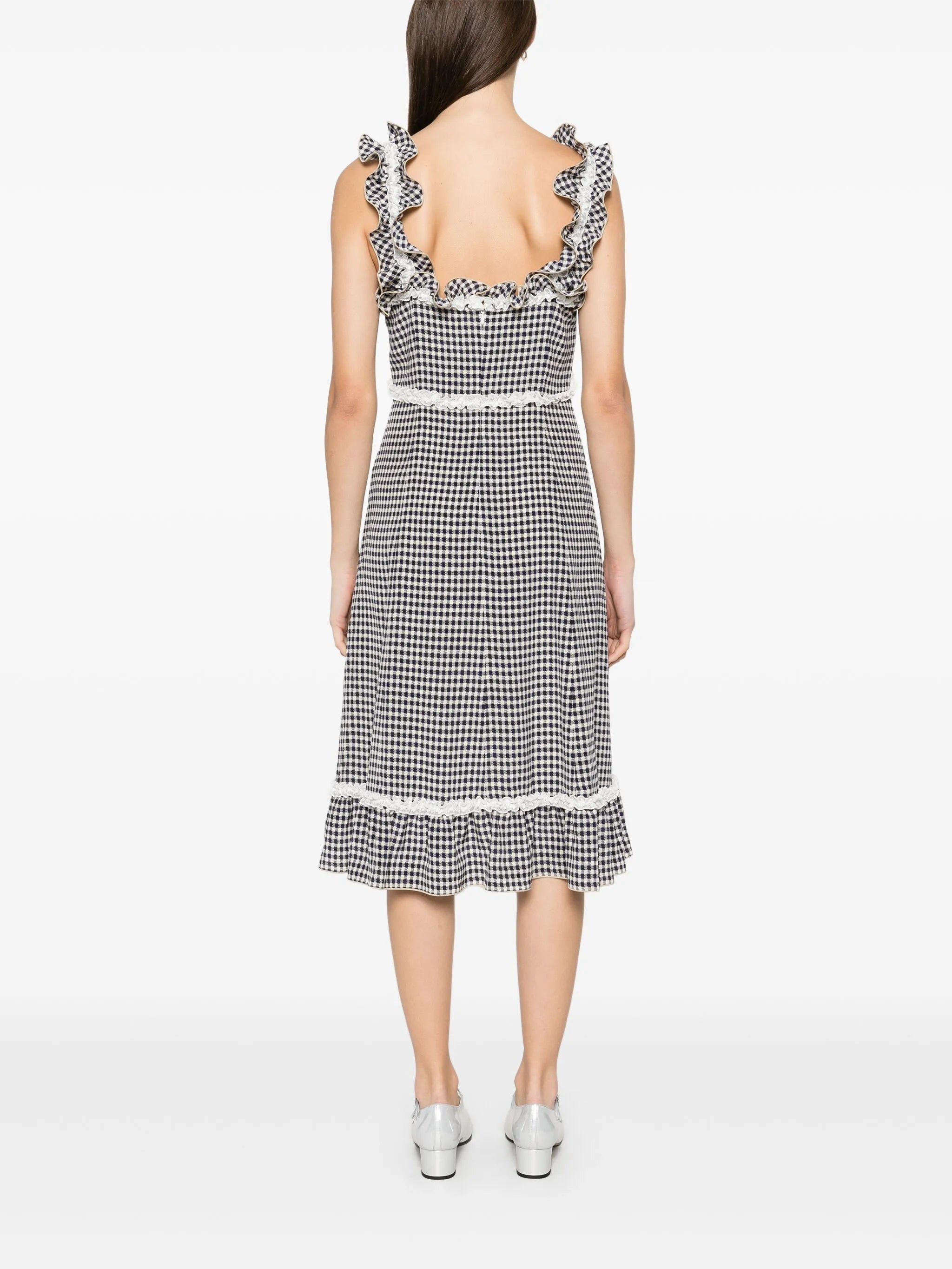 grid-pattern midi dress