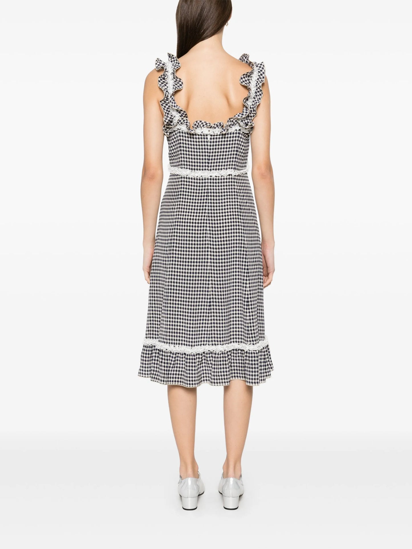 grid-pattern midi dress