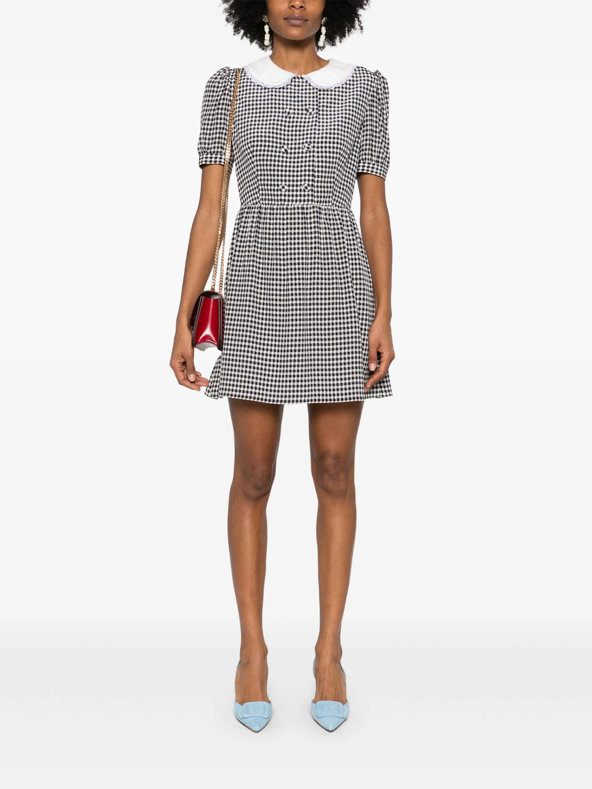 vichy-print silk mini dress