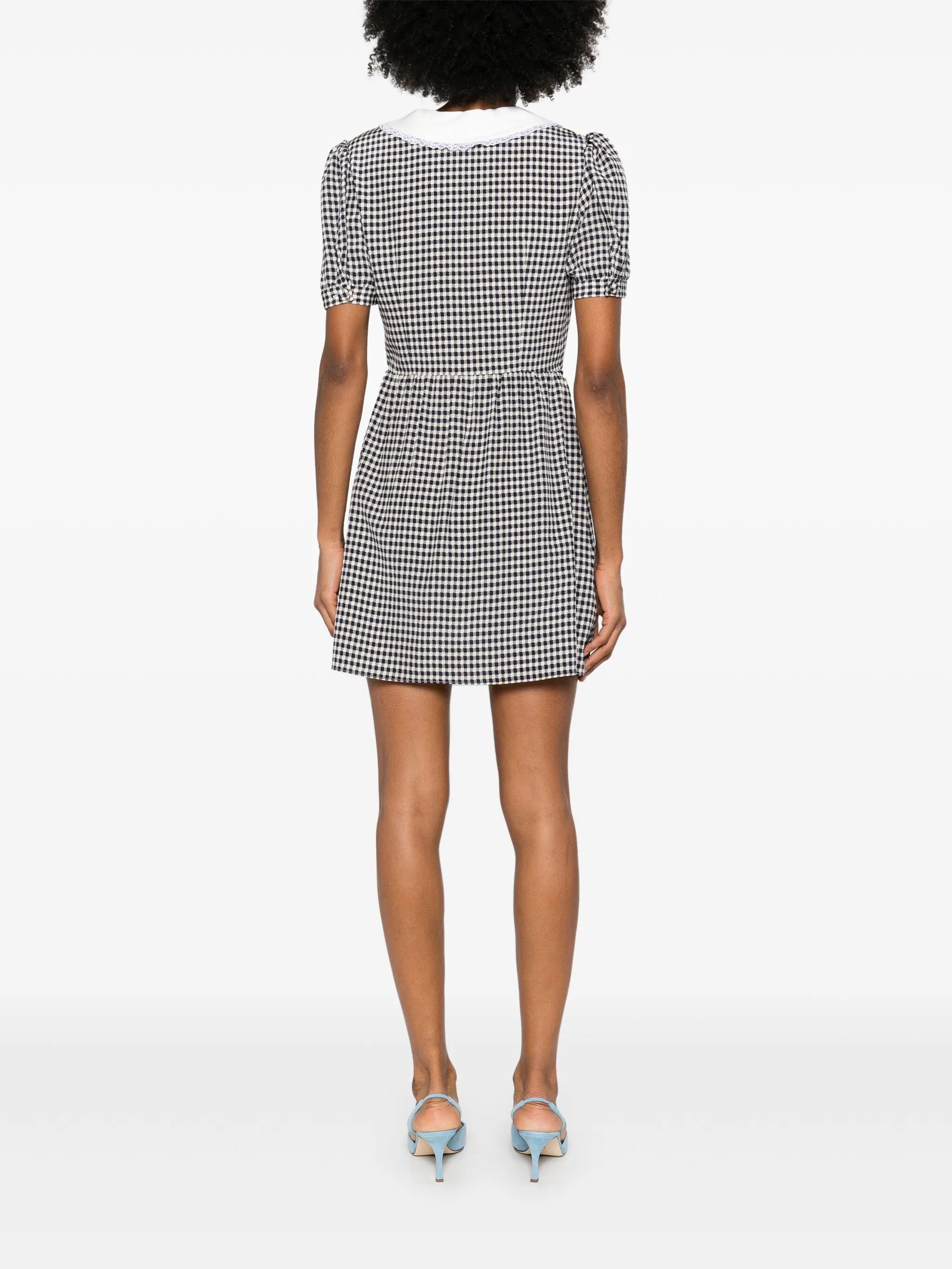 vichy-print silk mini dress