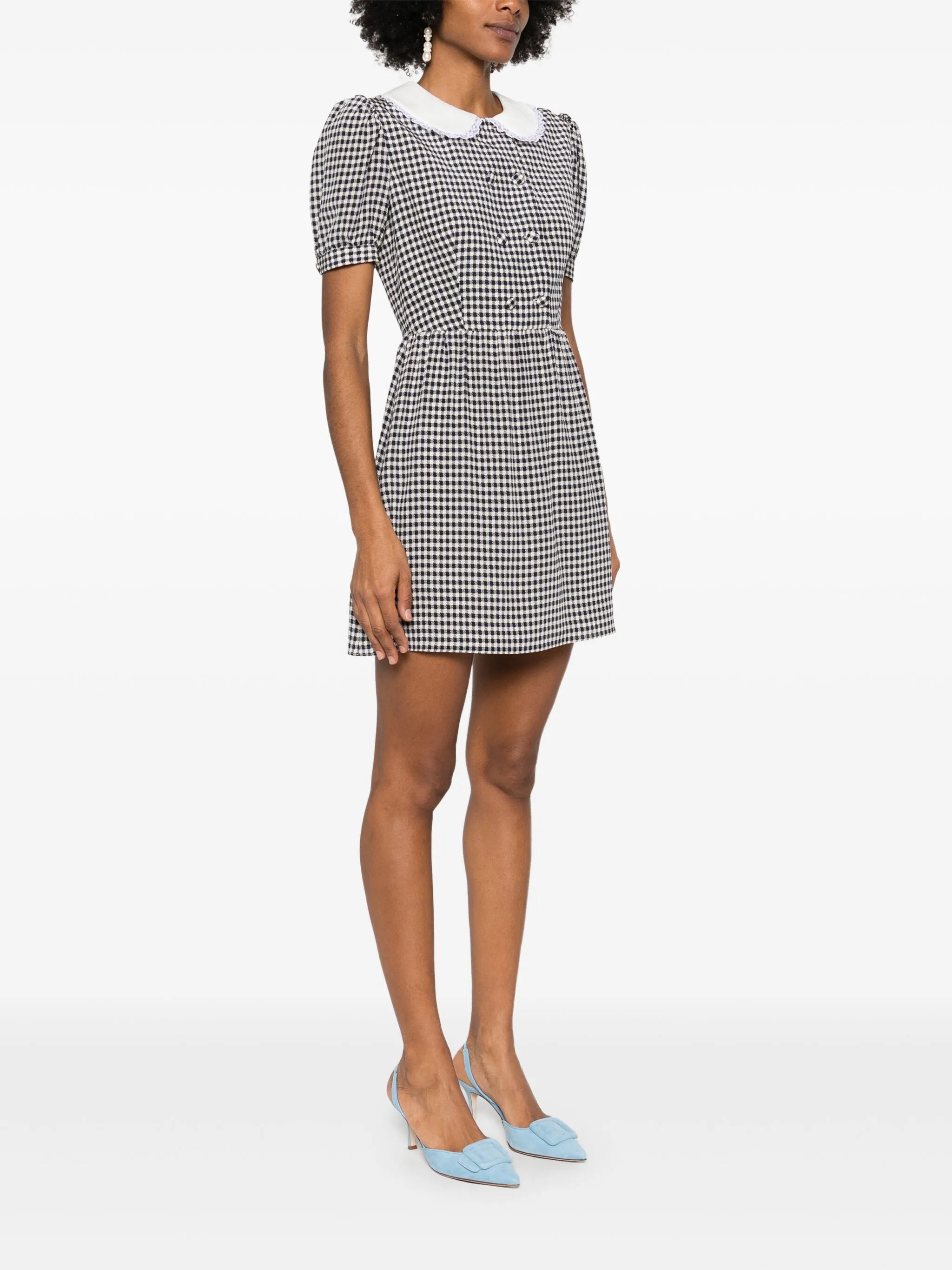 vichy-print silk mini dress