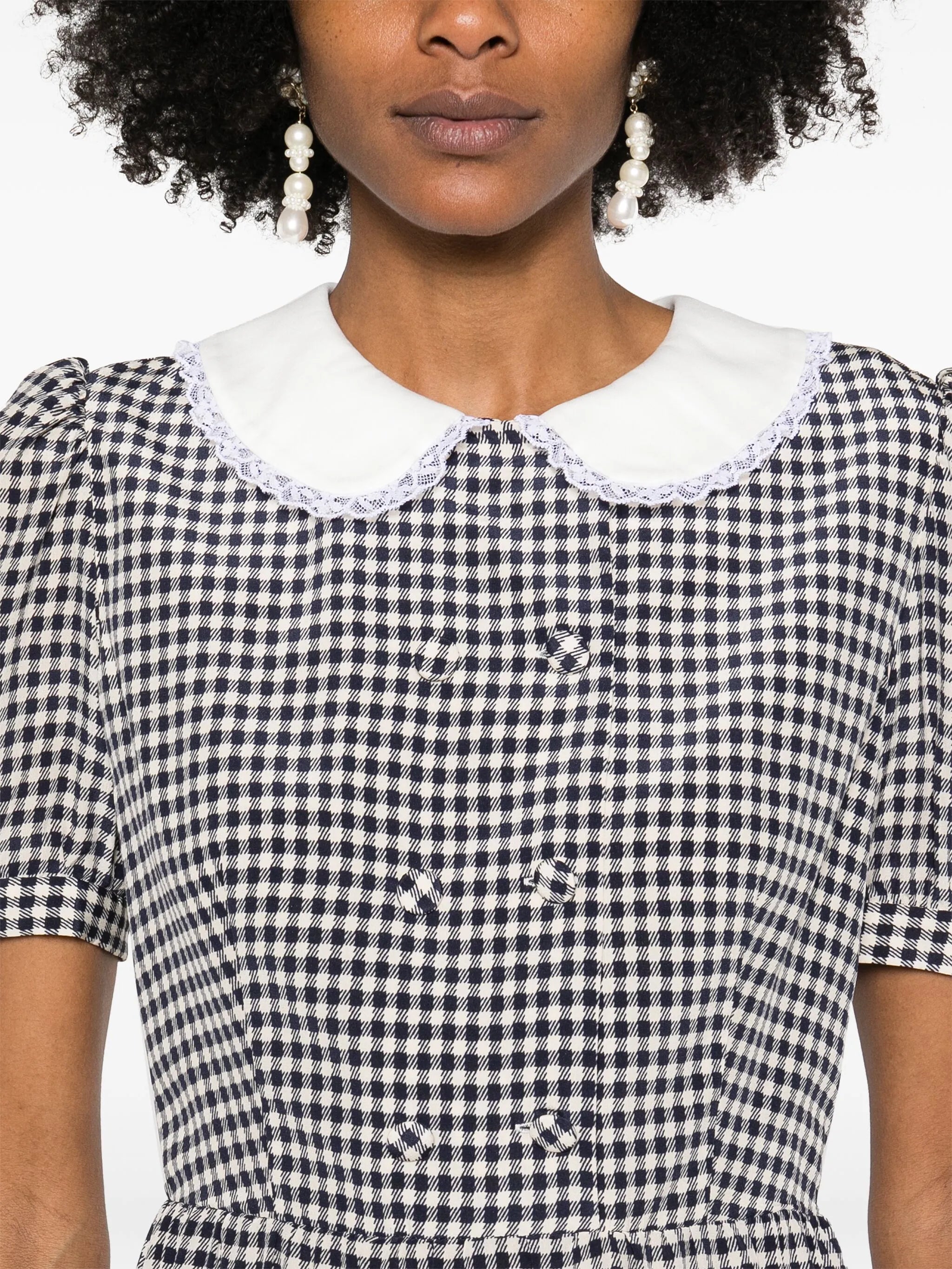 vichy-print silk mini dress