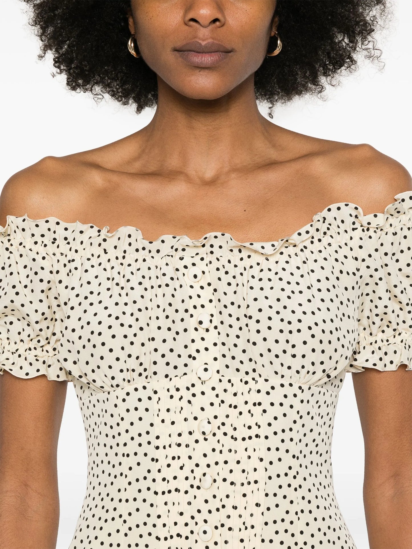 polka-dot off-shoulder midi dress