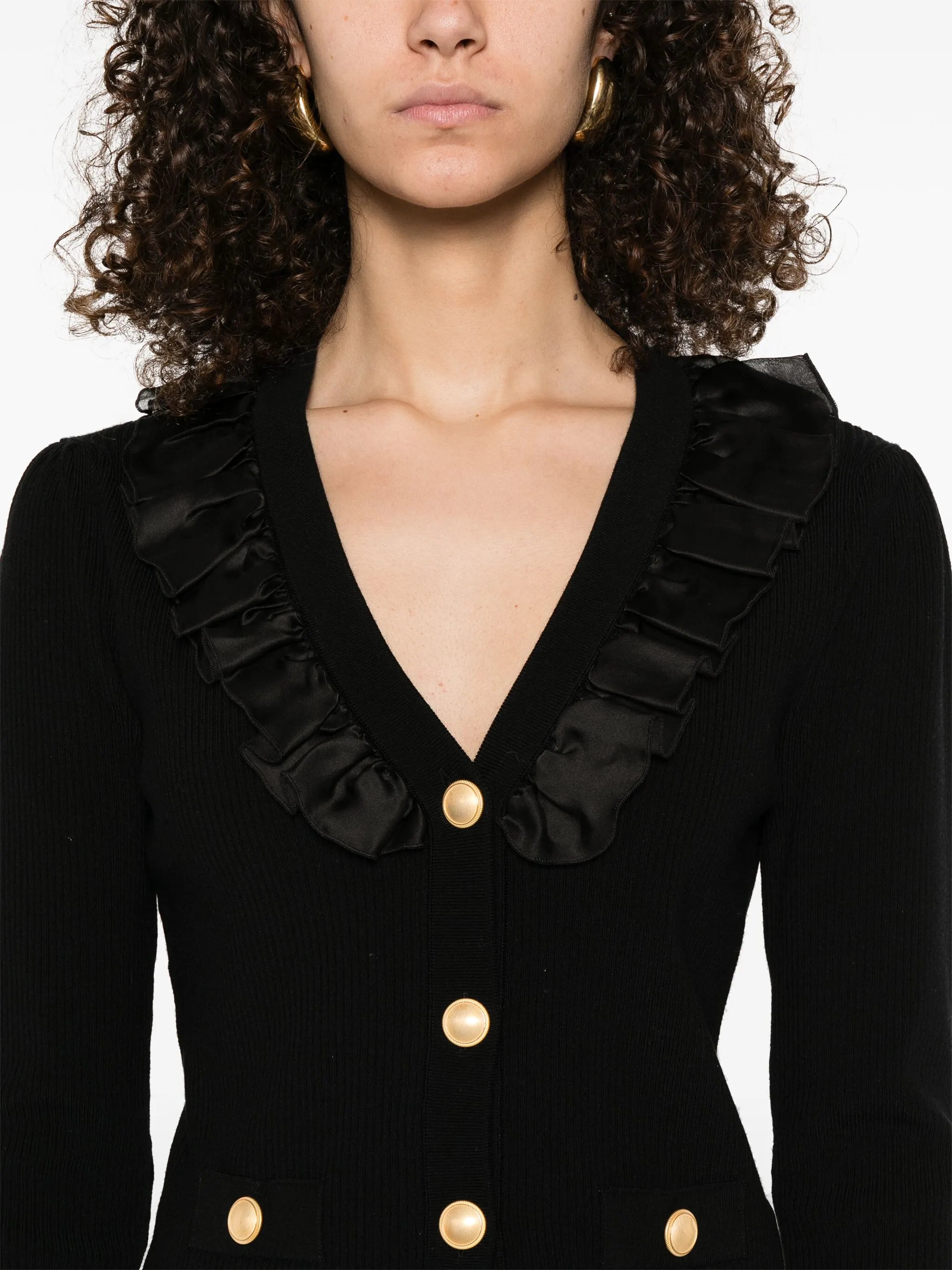ruffle-detail ribbed cardigan