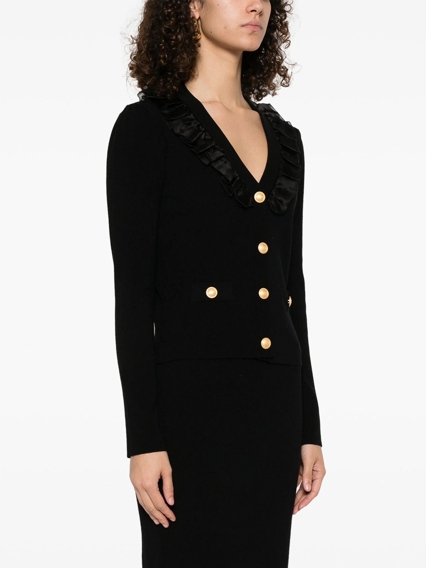 ruffle-detail ribbed cardigan