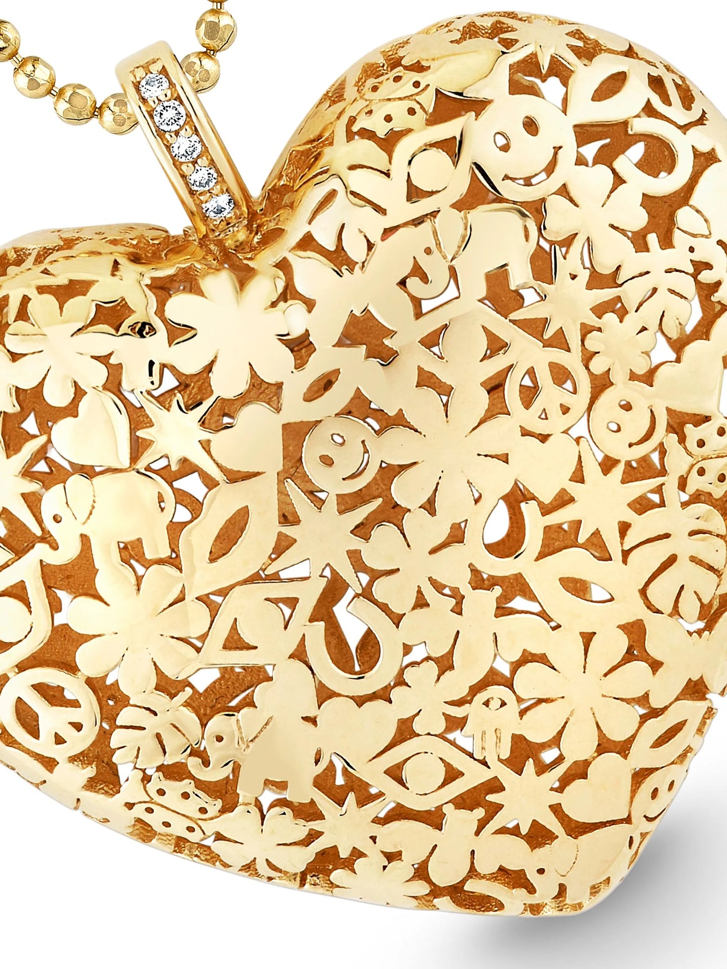 14kt yellow gold Puffy Icon Wallpaper Heart Charm necklace