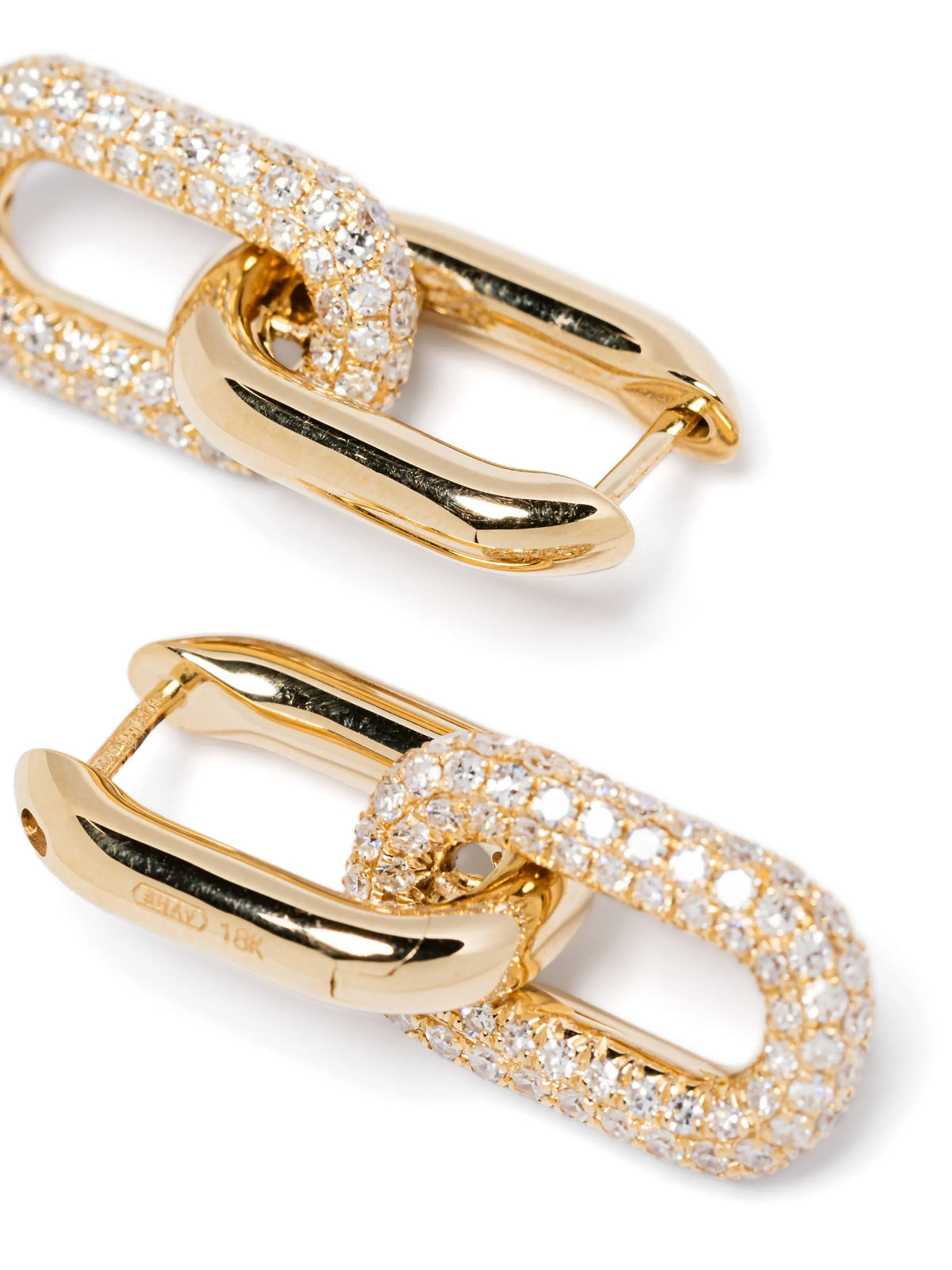 diamond double partial pave mini cable link earrings