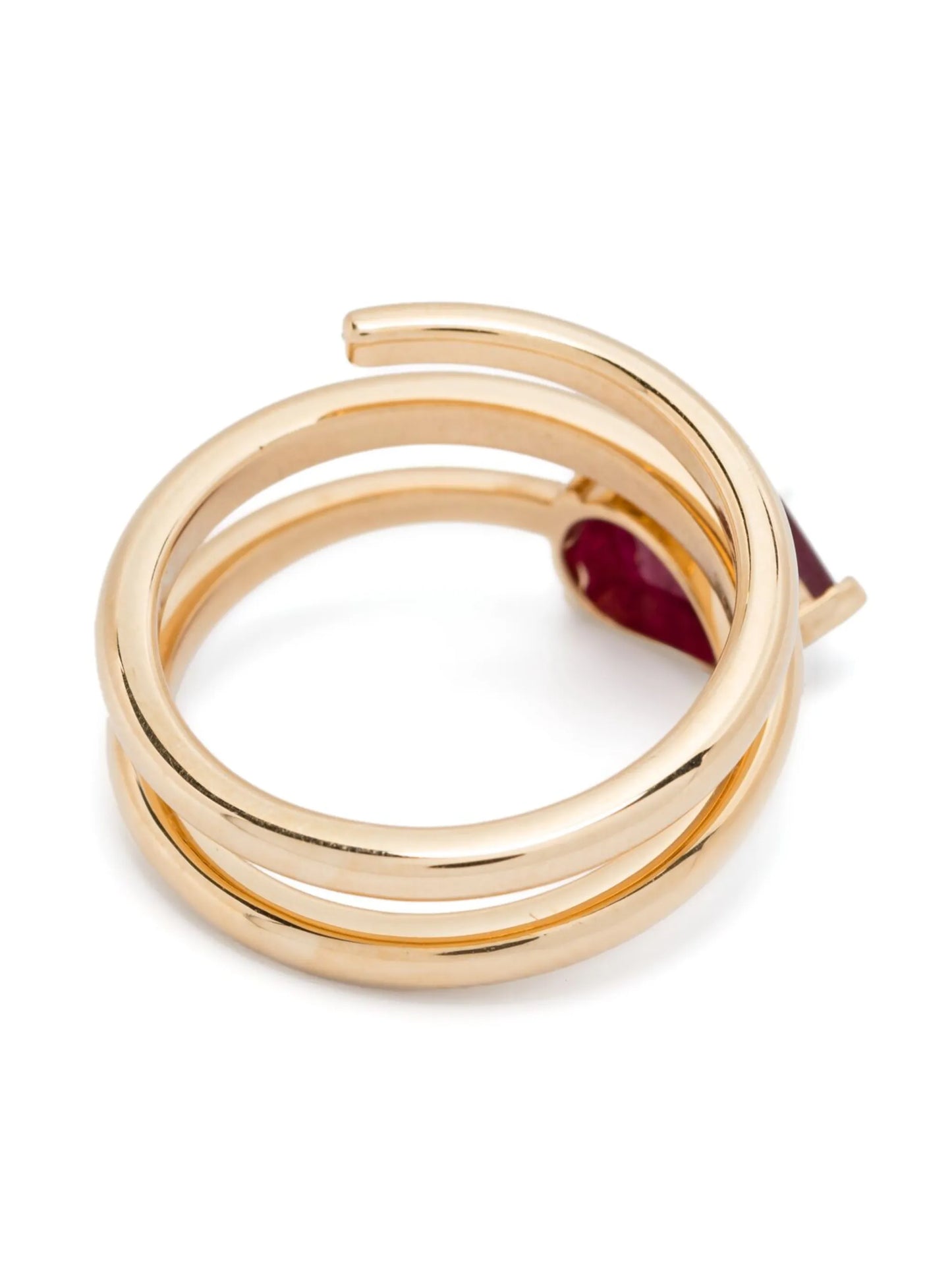 18K yellow gold spiral ruby pinky ring