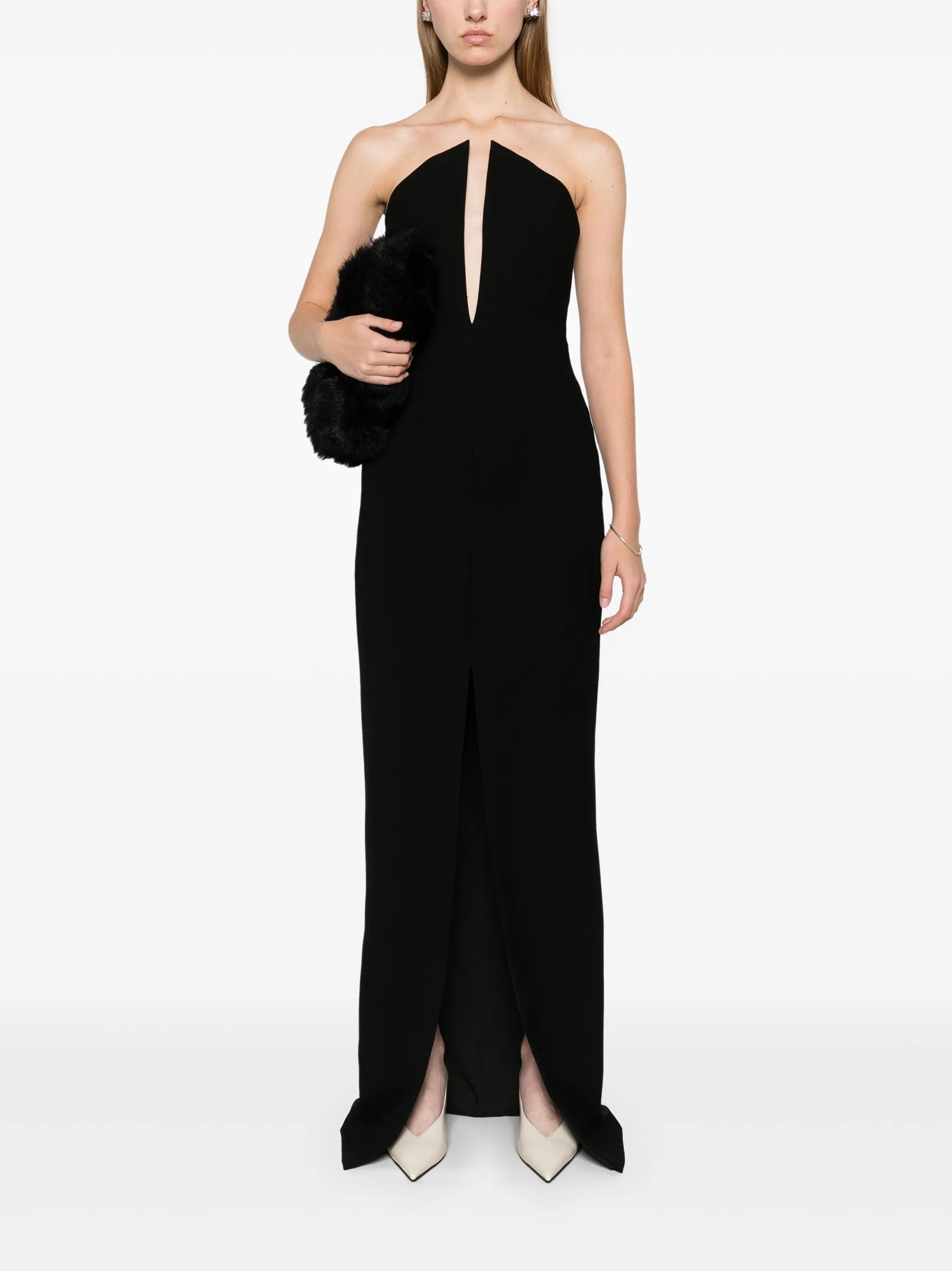 spike-neckline gown