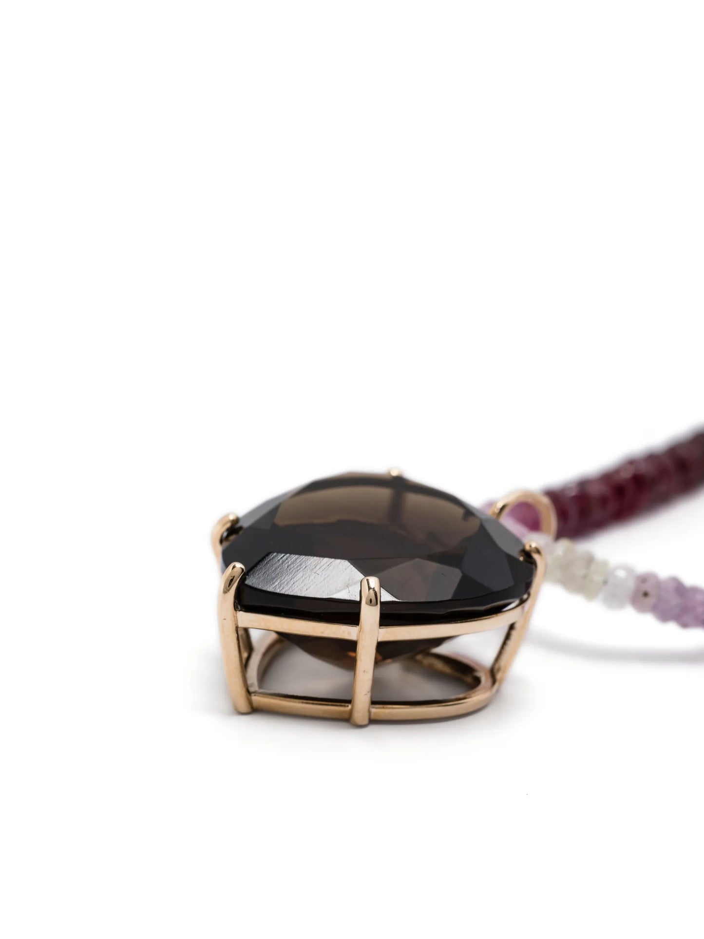 14kt yellow gold Heart-pendant ruby and smoky quartz necklace