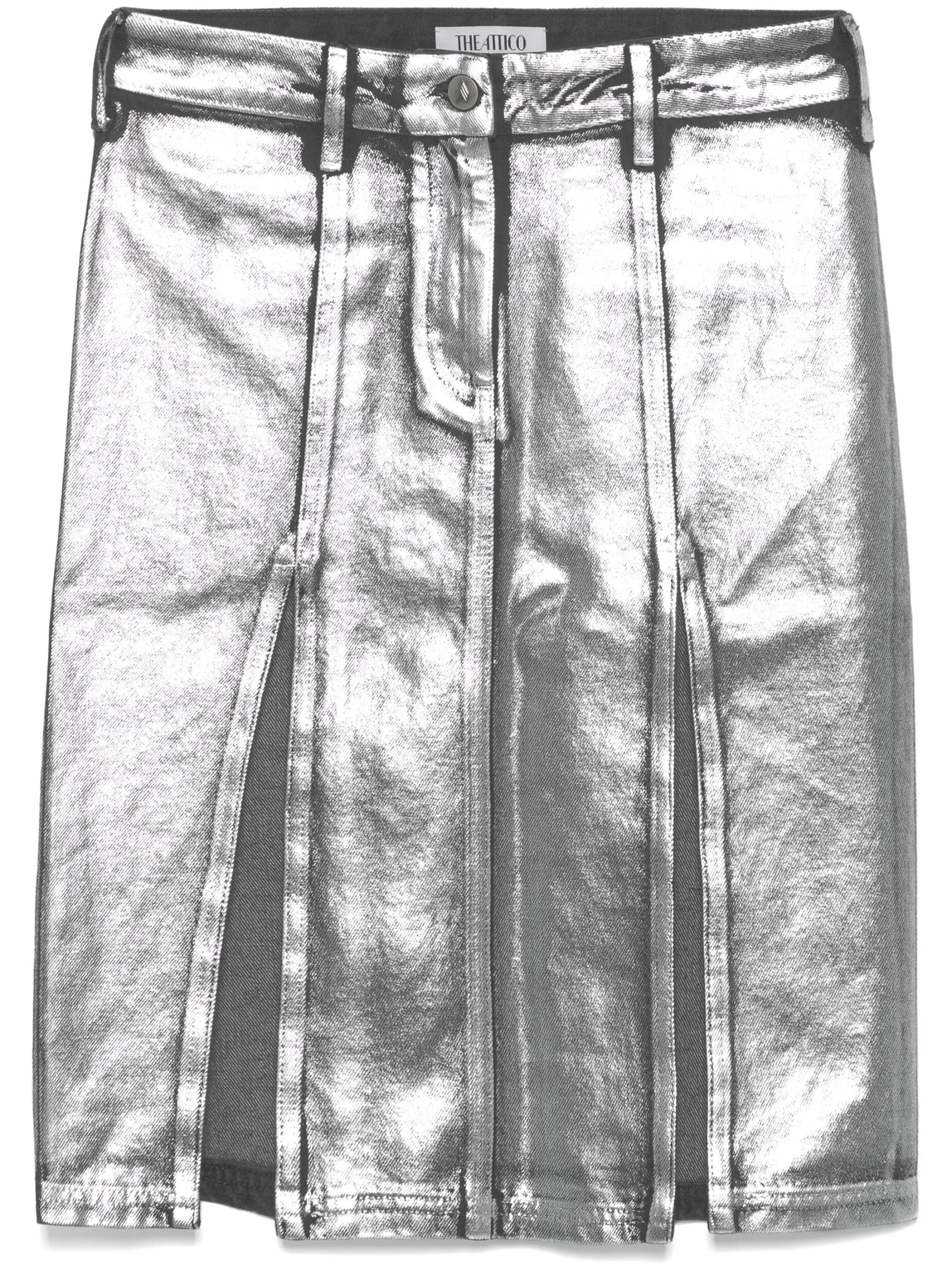 coated denim midi skirt