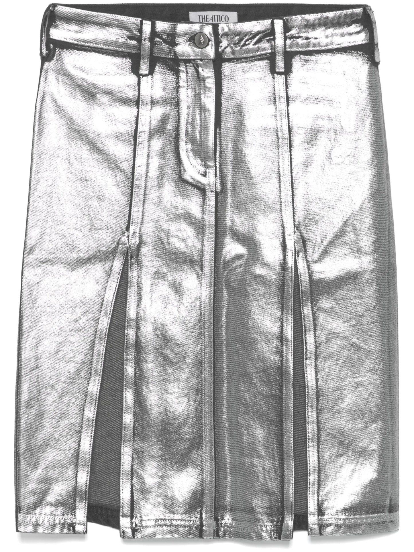 coated denim midi skirt