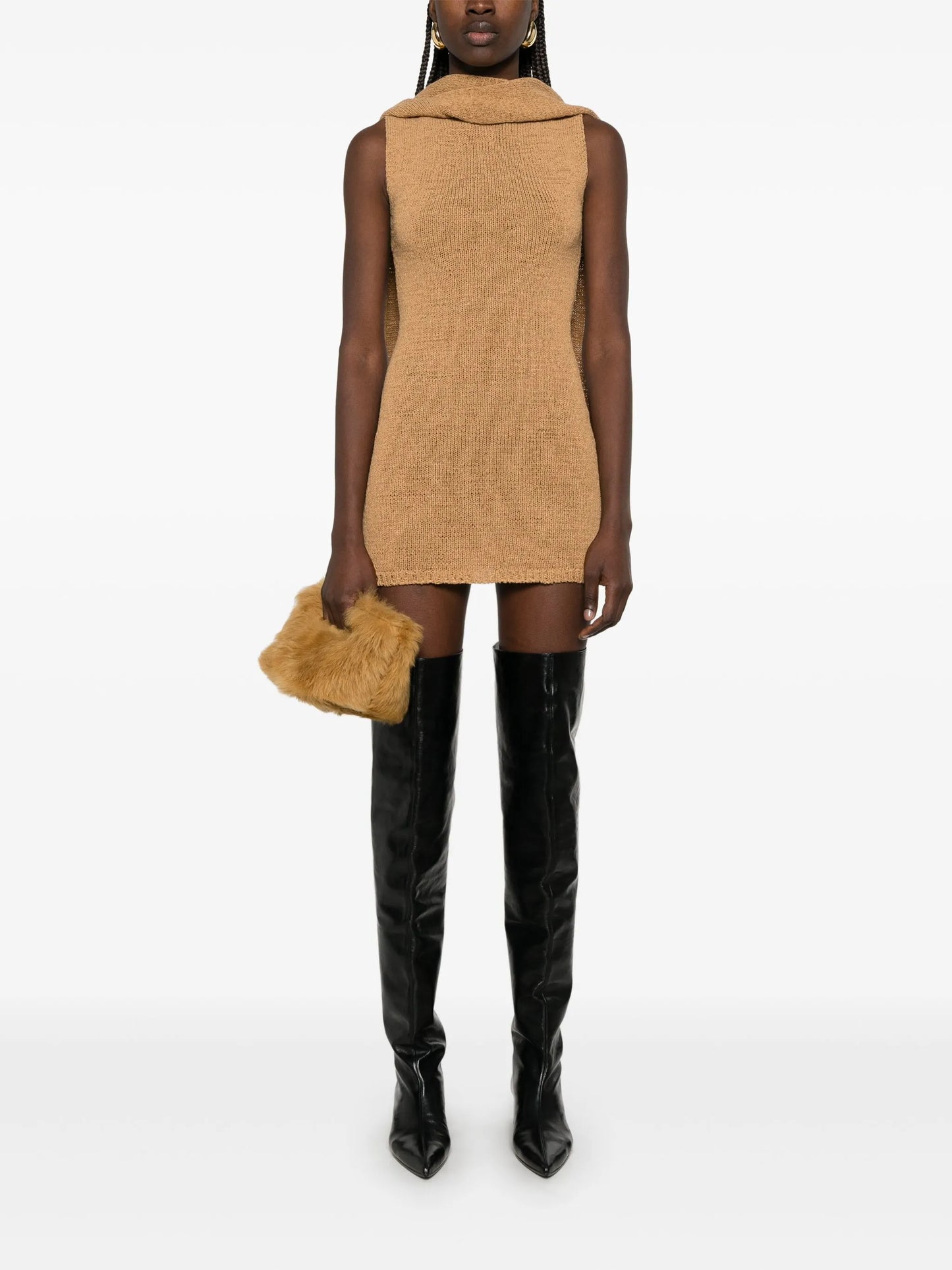 hooded knitted mini dress