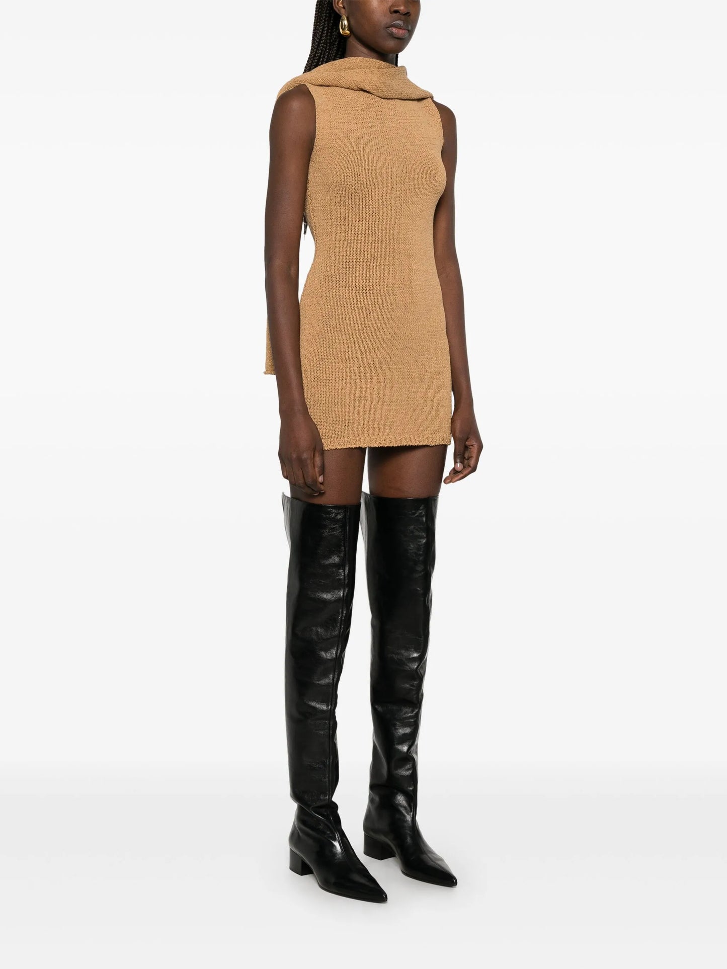 hooded knitted mini dress