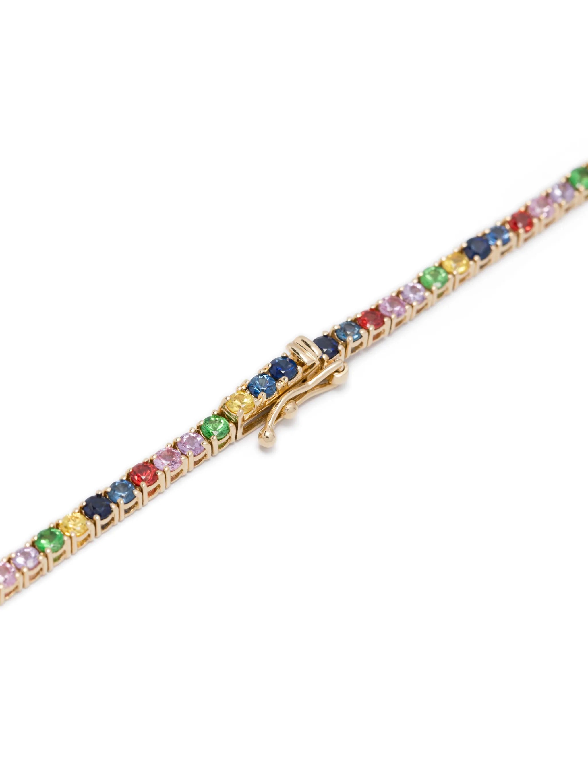 14kt yellow gold Graduated Rainbow sapphire tennis necklace
