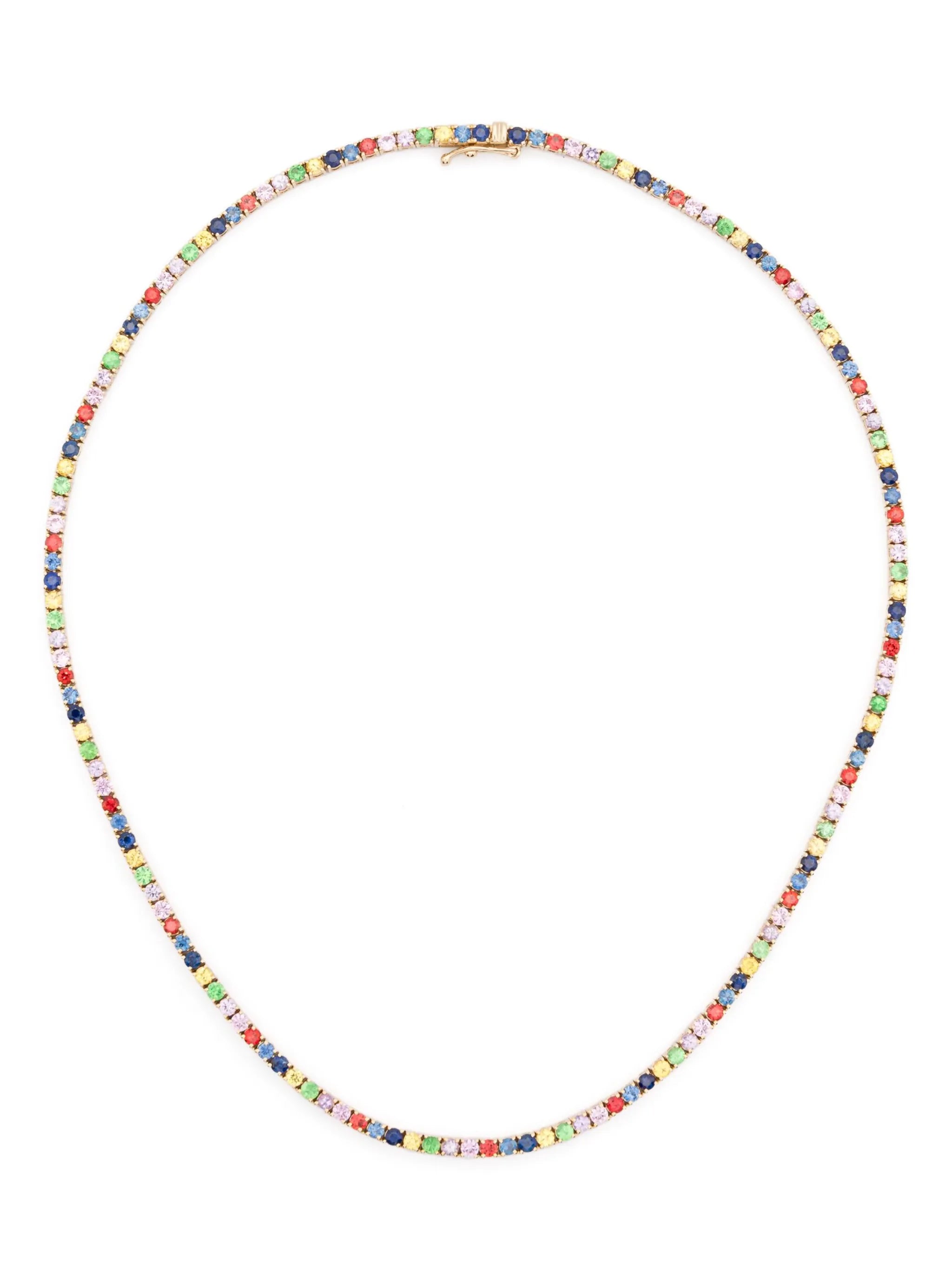 14kt yellow gold Graduated Rainbow sapphire tennis necklace