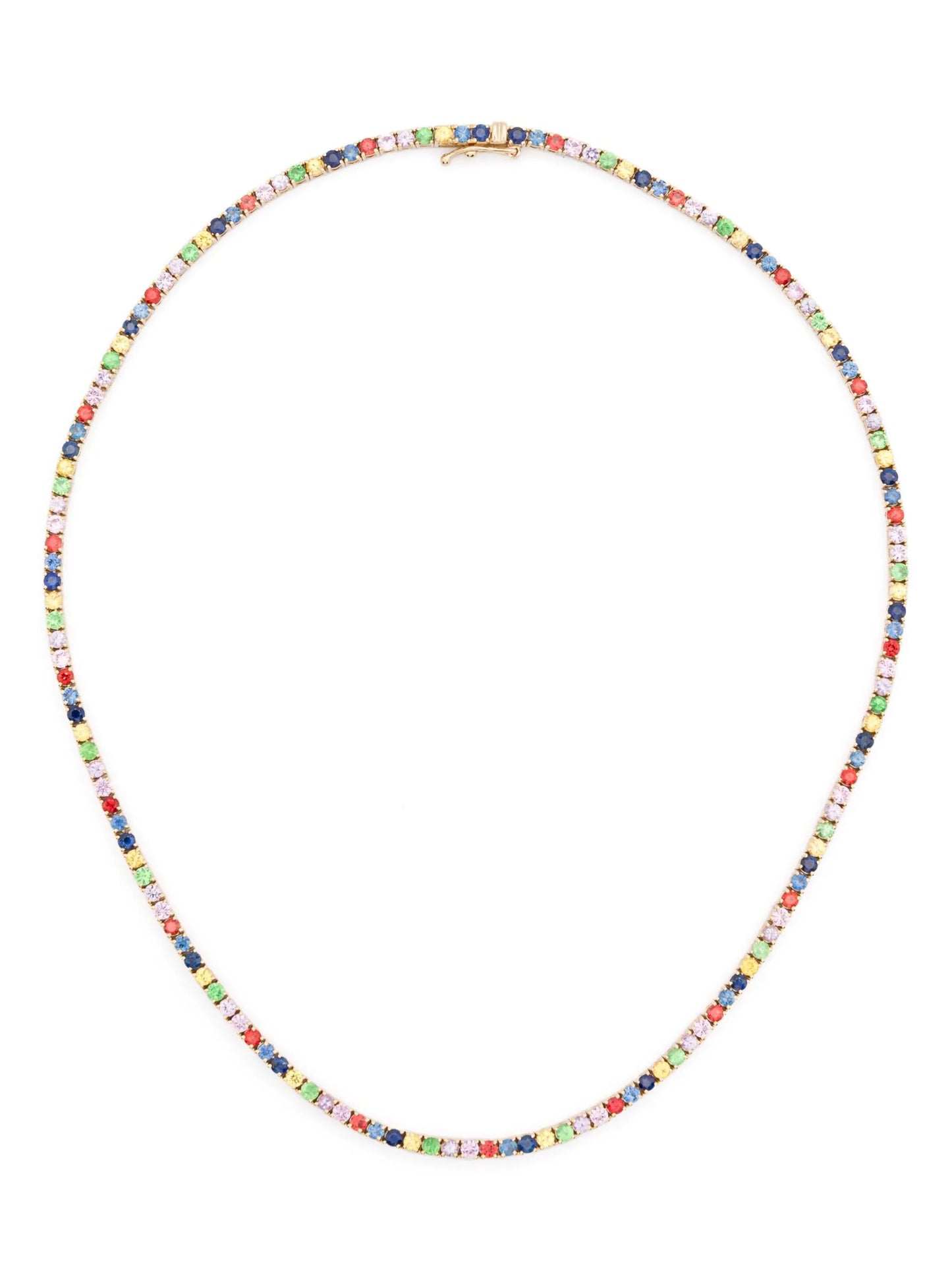 14kt yellow gold Graduated Rainbow sapphire tennis necklace
