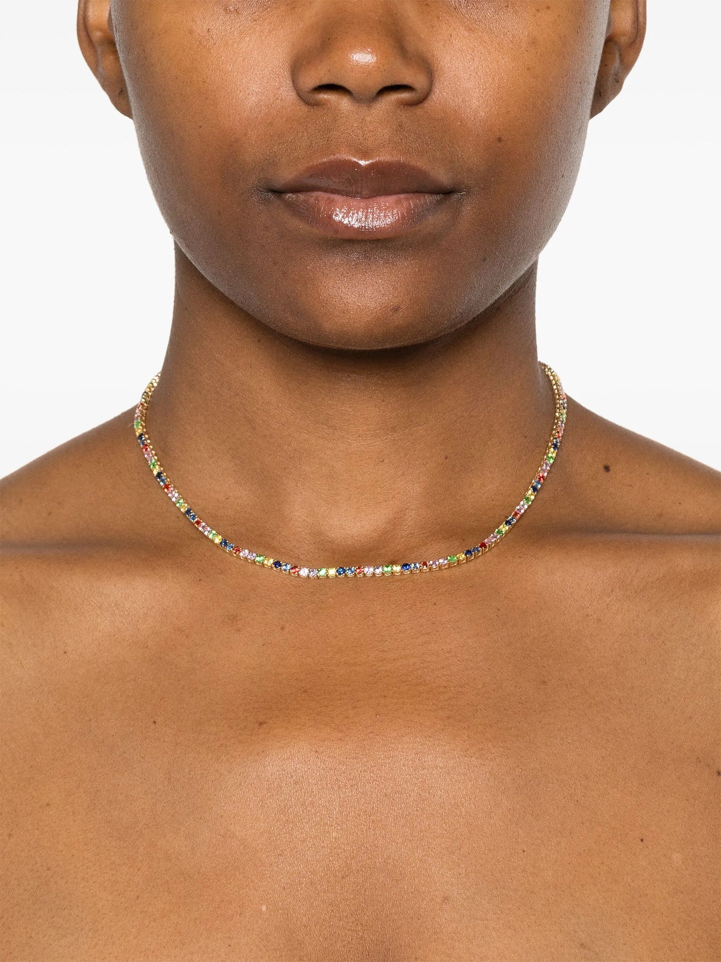14kt yellow gold Graduated Rainbow sapphire tennis necklace