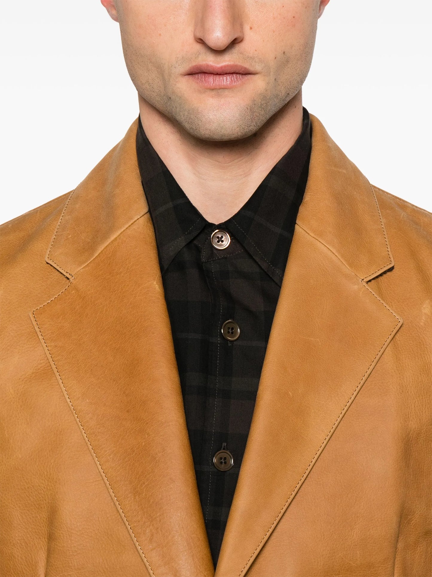 single-breasted leather blazer