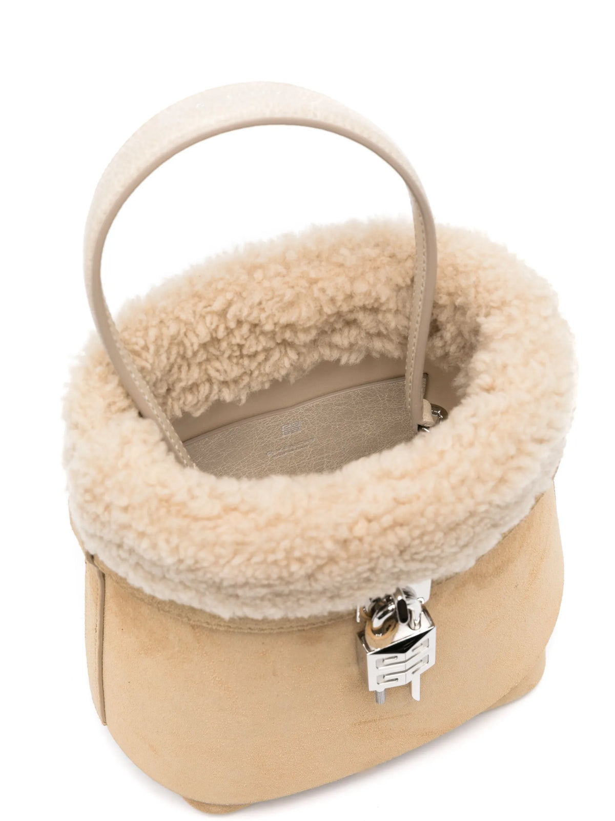 Shark Lock bucket bag in suede and shearling