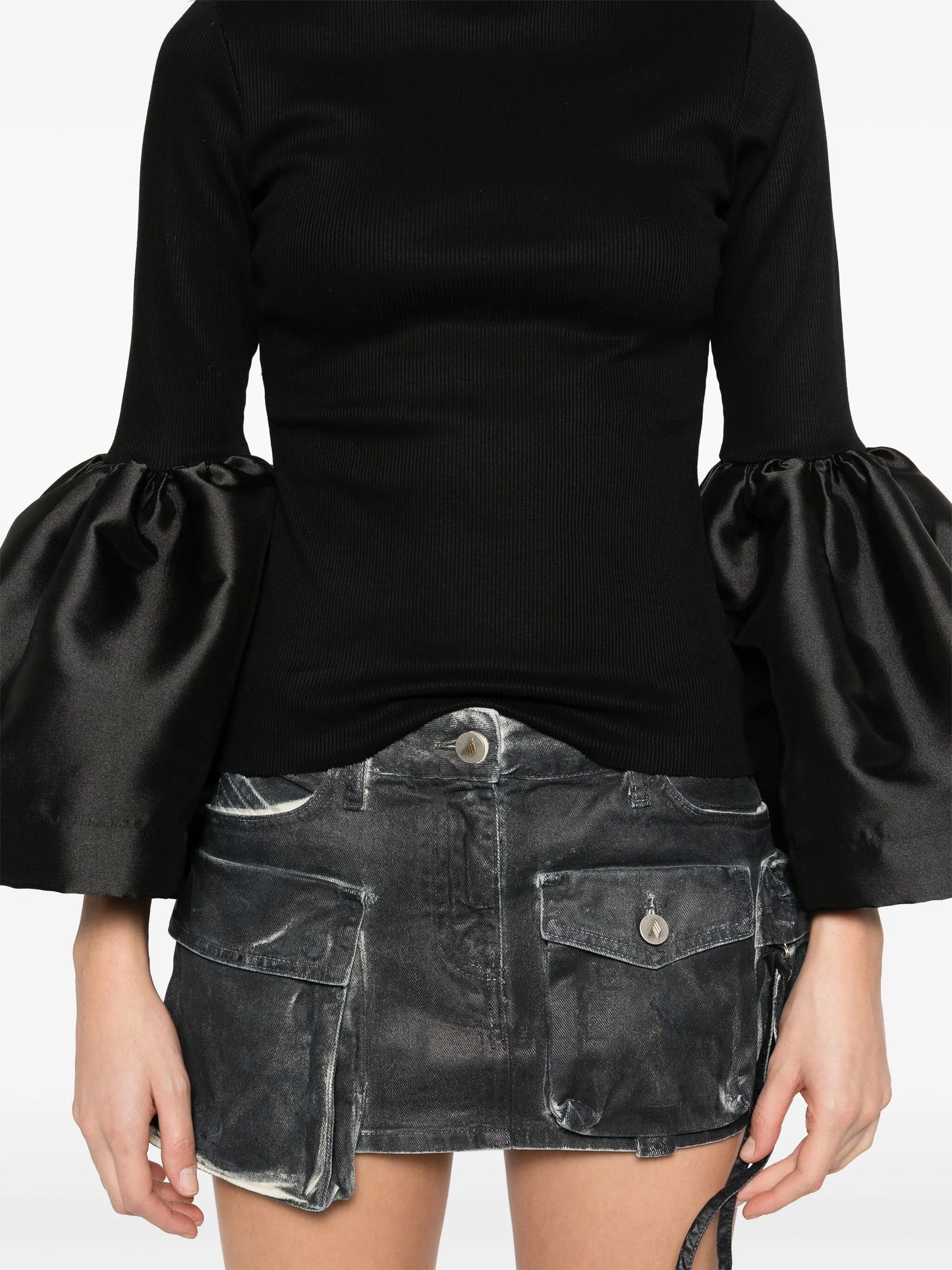 black turtleneck puff sleeve top