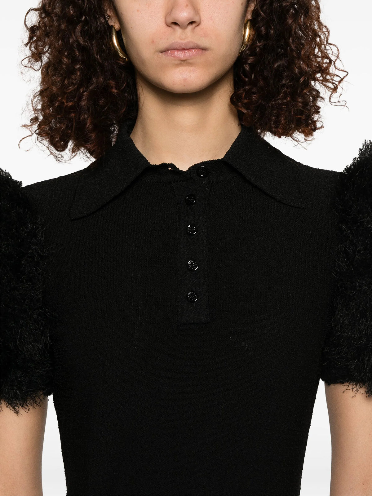 slim fit polo in knit with pompoms