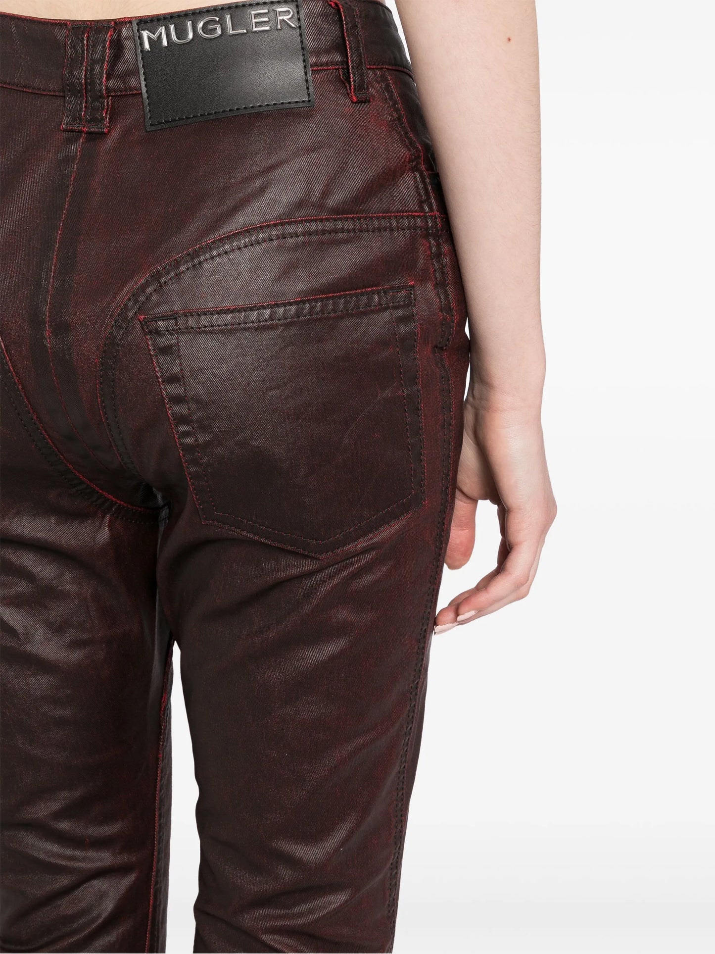 waxed flared jeans