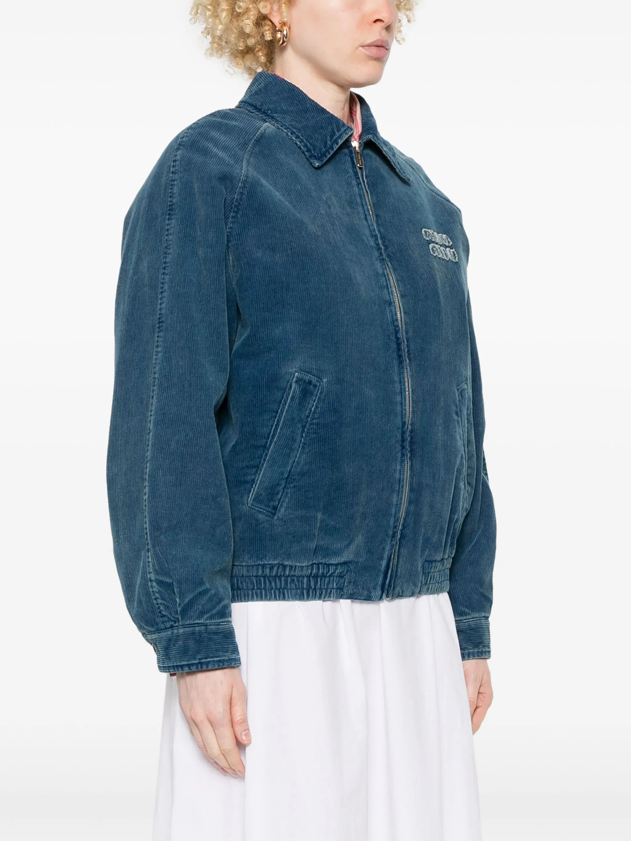 logo-appliqué corduroy bomber jacket