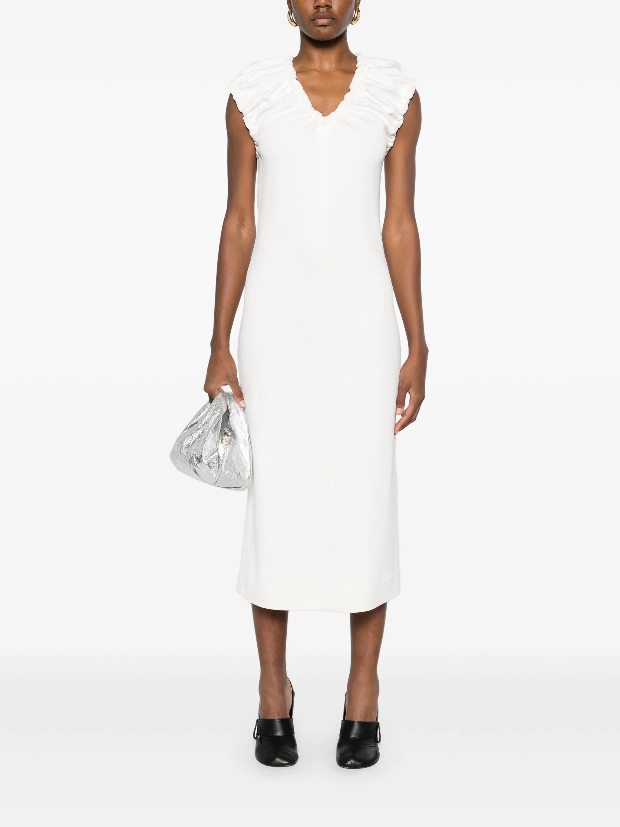 gathered midi dress