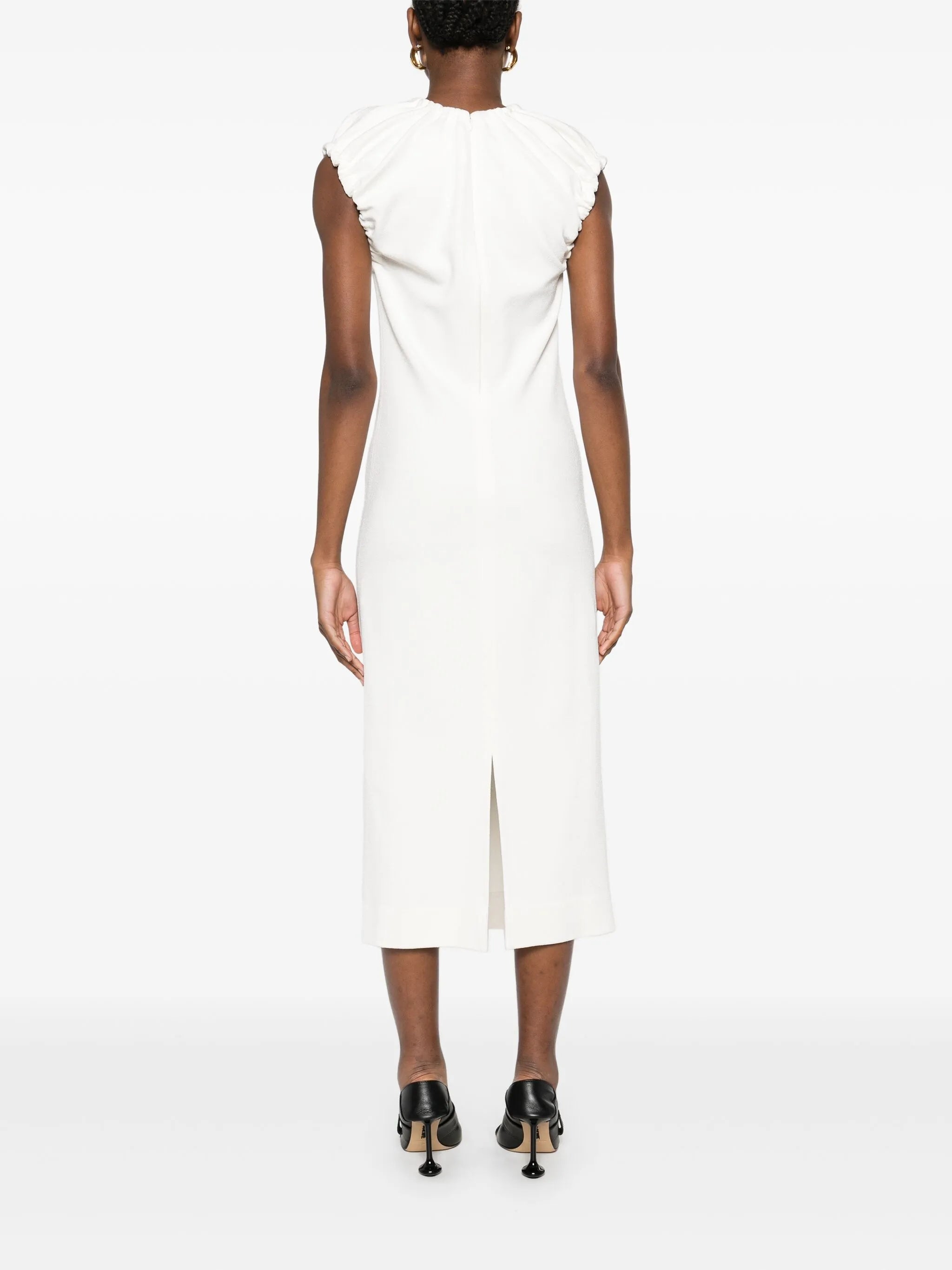 gathered midi dress