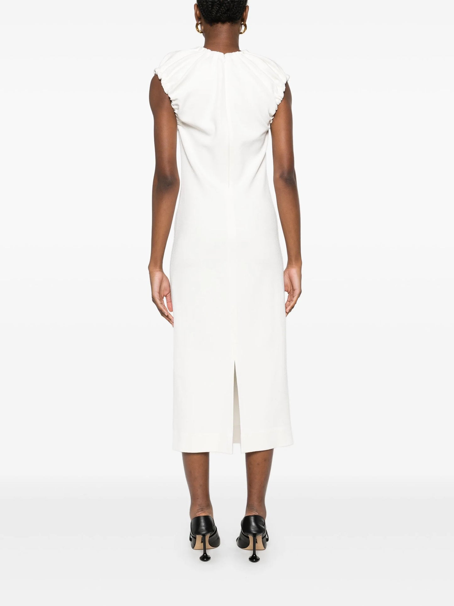 gathered midi dress