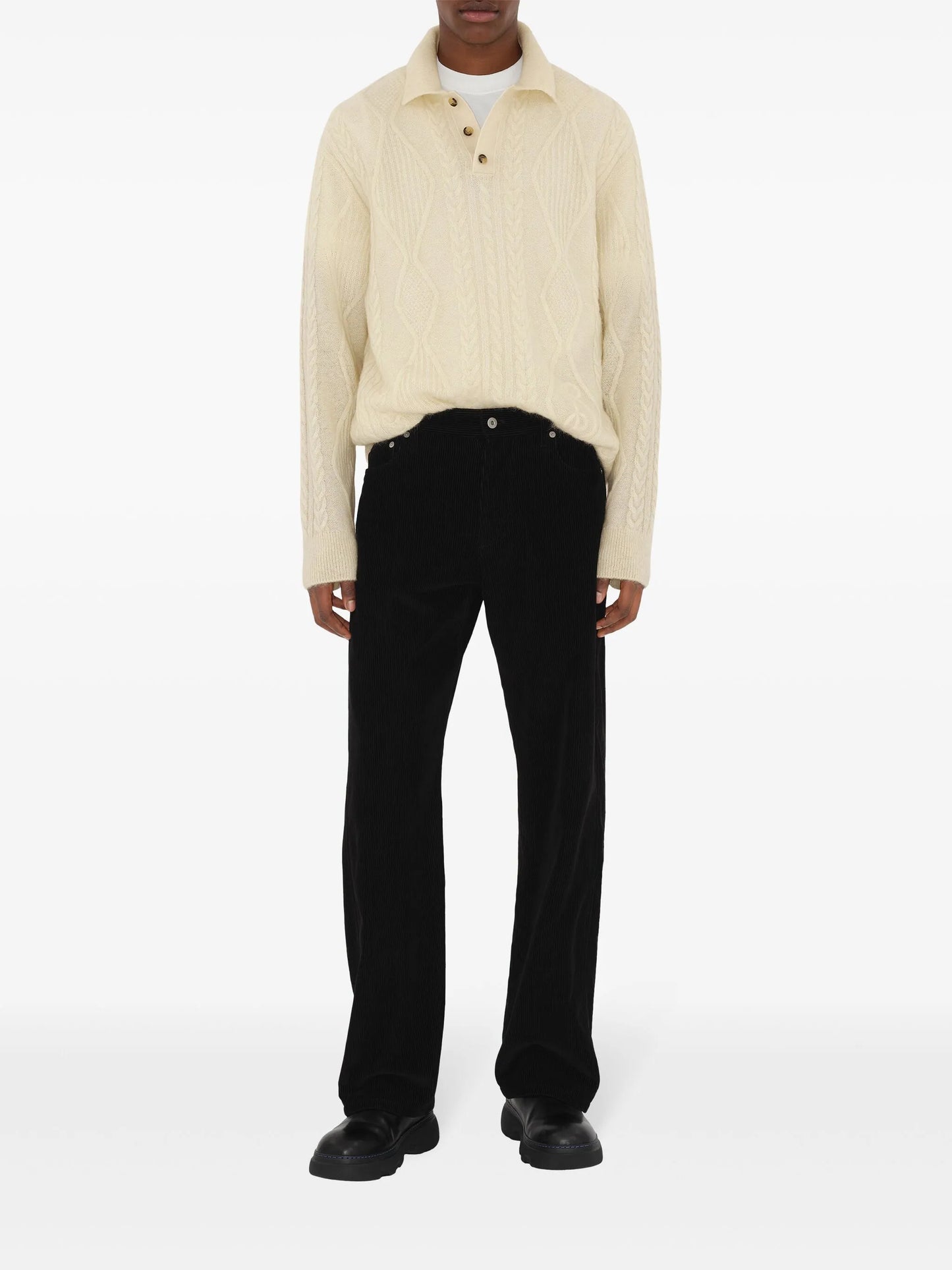 Aran-knit polo shirt