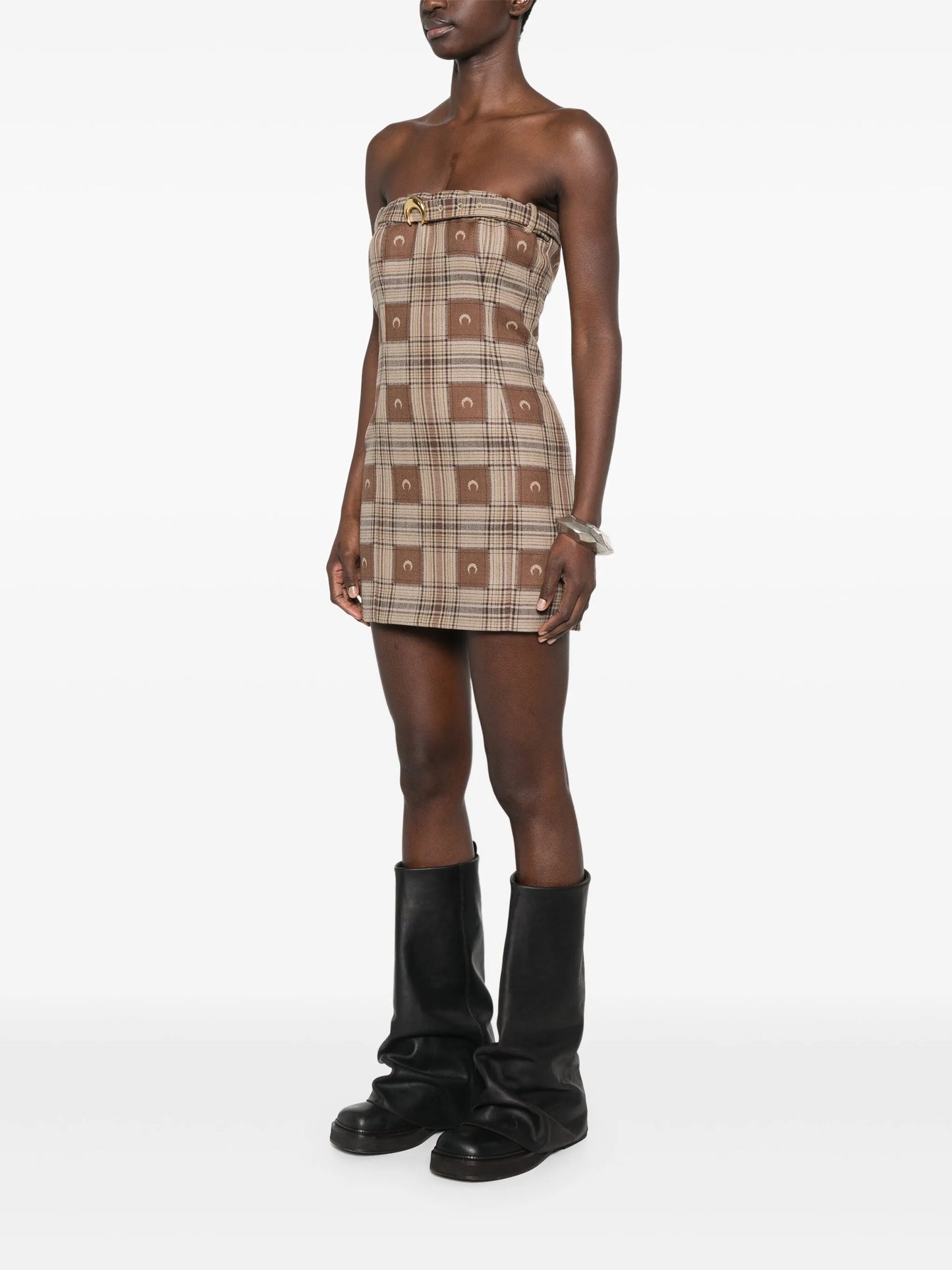 moon check-jacquard mini dress